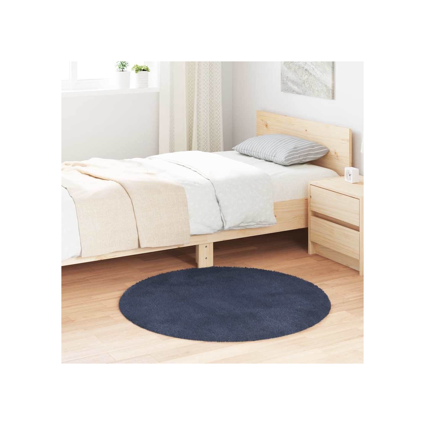 Tapis shaggy à poils longs NAVARRA bleu marine 100x100 cm