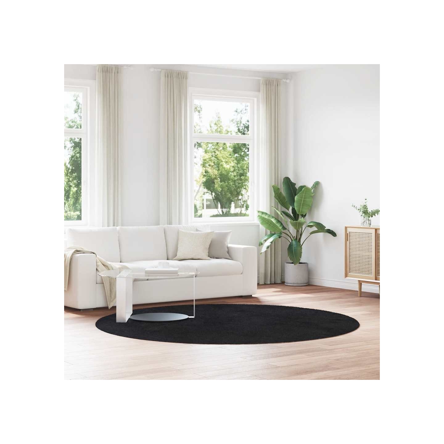 Tapis shaggy à poils longs NAVARRA noir 240x240 cm polyester