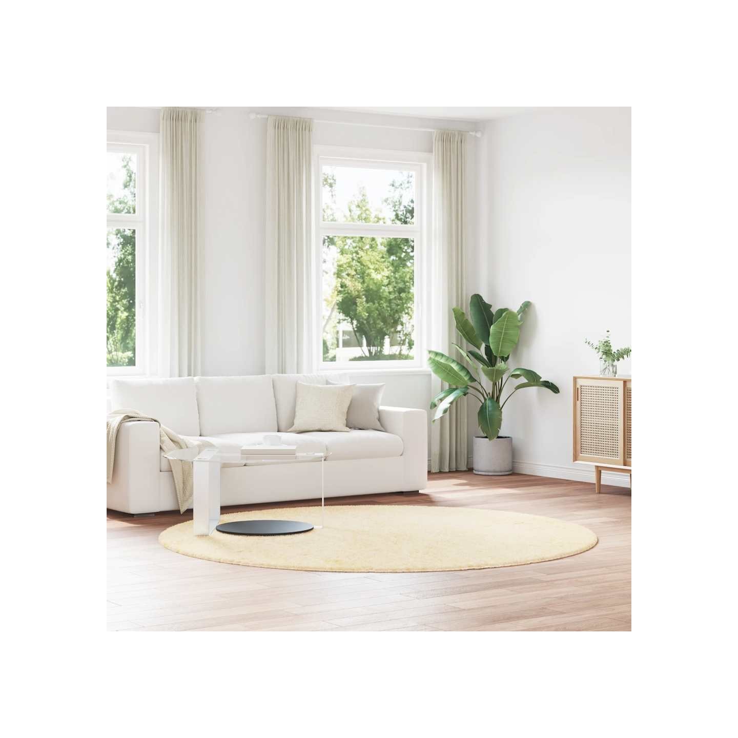 Tapis shaggy à poils longs NAVARRA crème 240x240 cm polyester