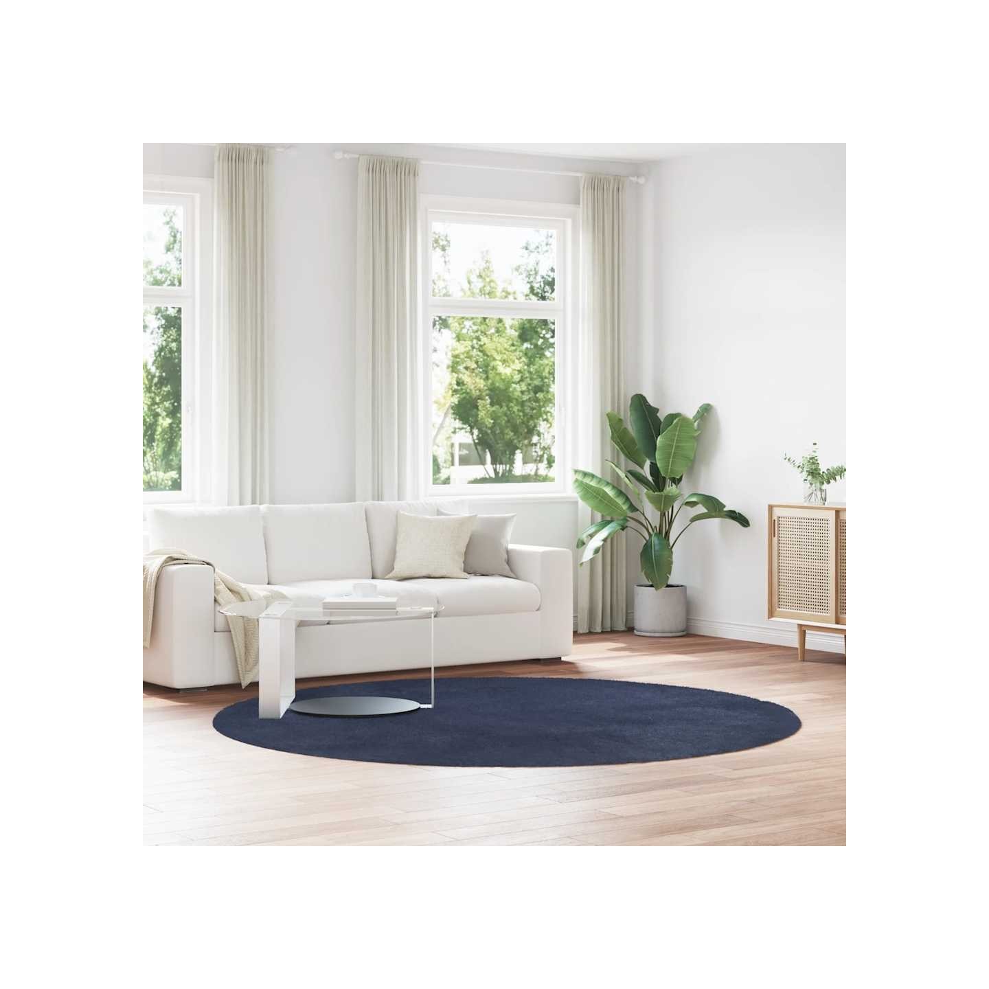 Tapis shaggy à poils longs NAVARRA bleu marine 240x240 cm