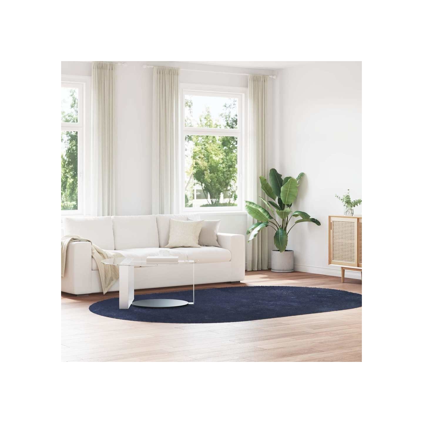 Tapis shaggy à poils longs NAVARRA bleu marine 300x200 cm