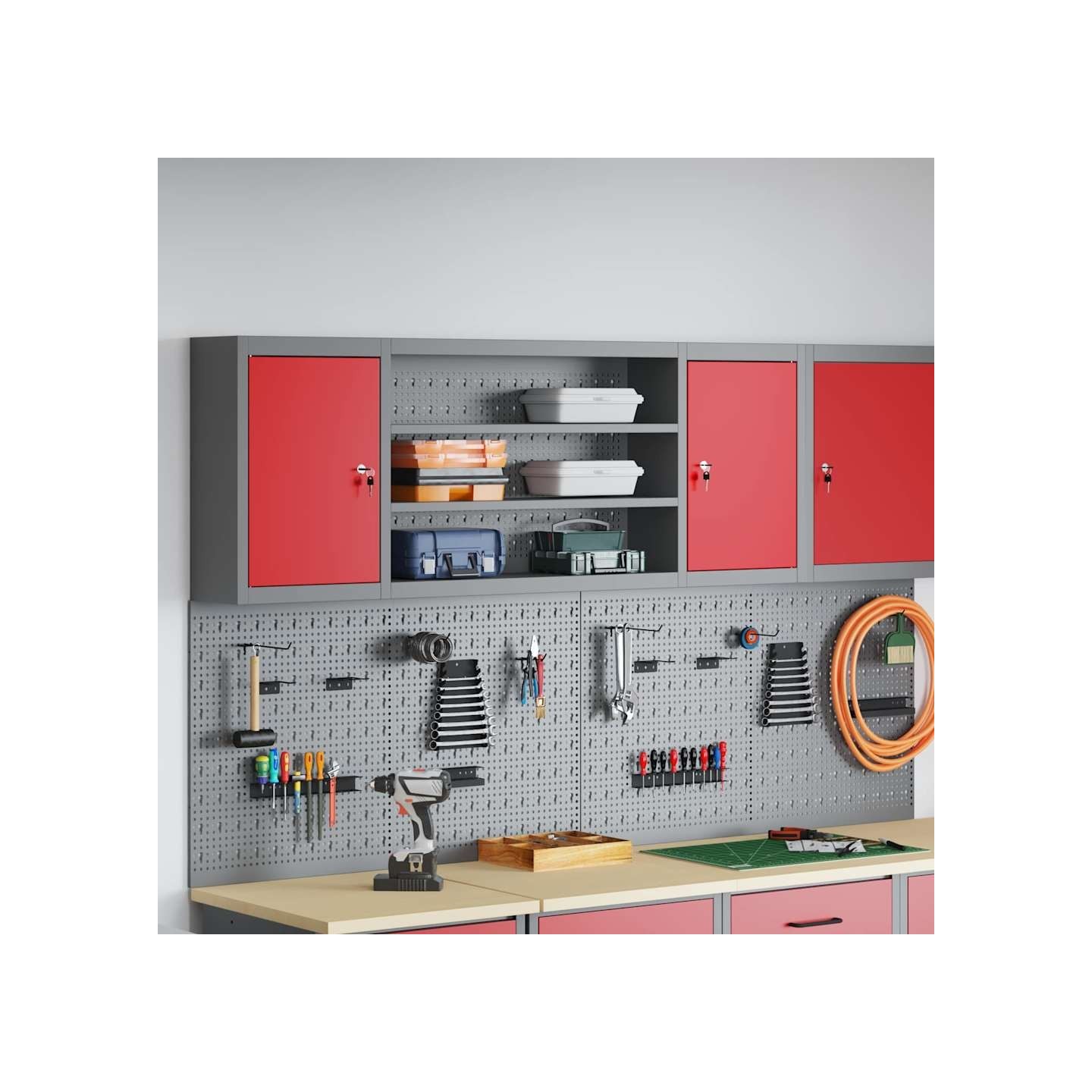Armoire à outils Rouge et Gris 150 x 20 x 55 cm Acier