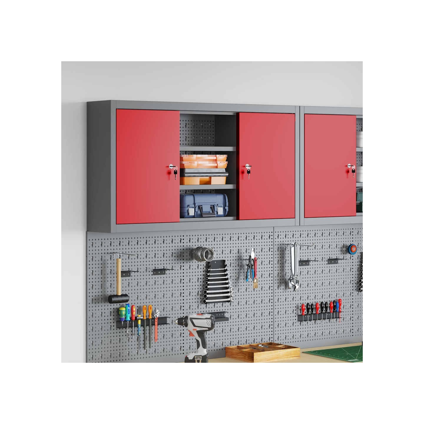 Armoire à outils Rouge et Gris 100 x 20 x 55 cm Acier