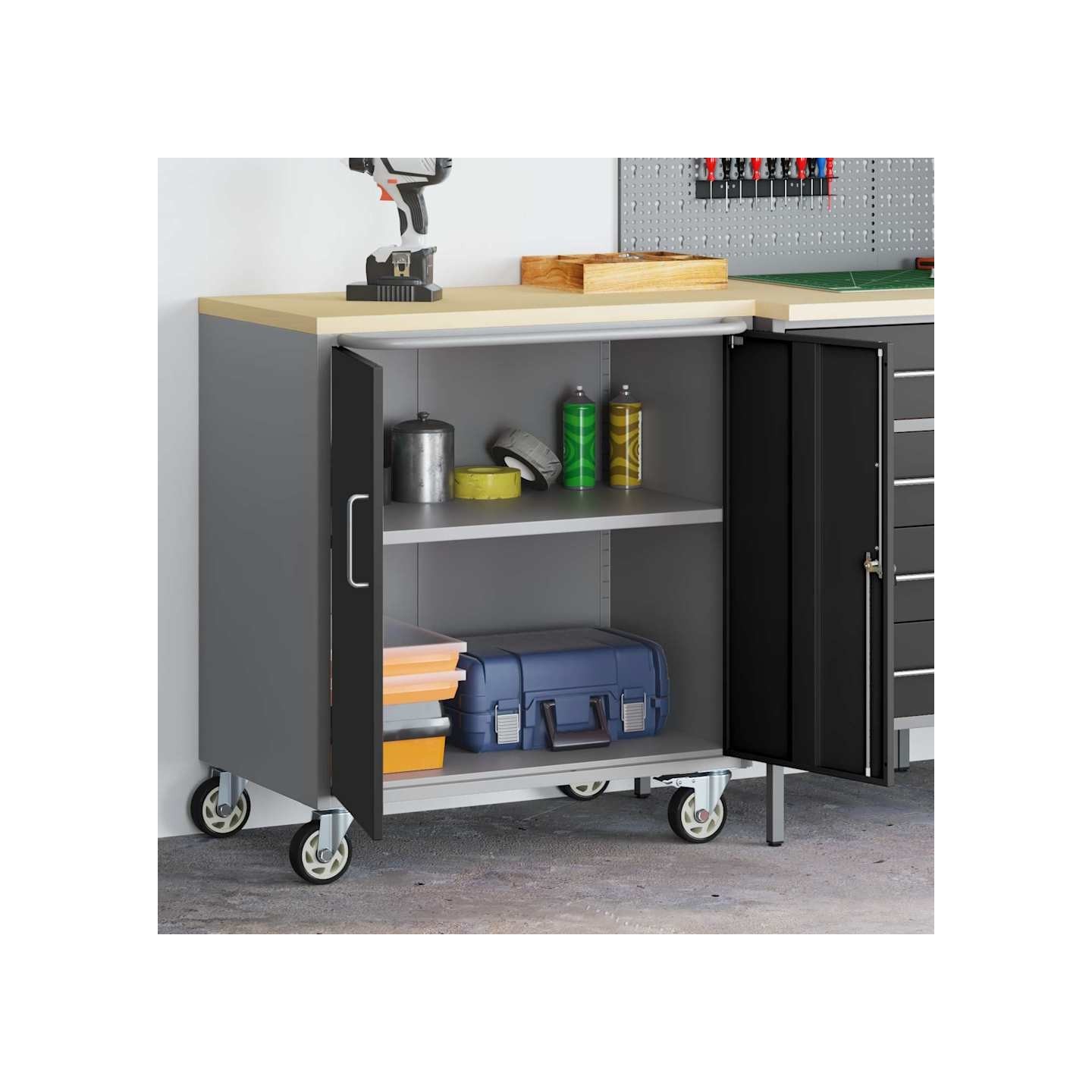 Trolley roulant avec étagère Noir et gris 75 x 45 x 85 cm