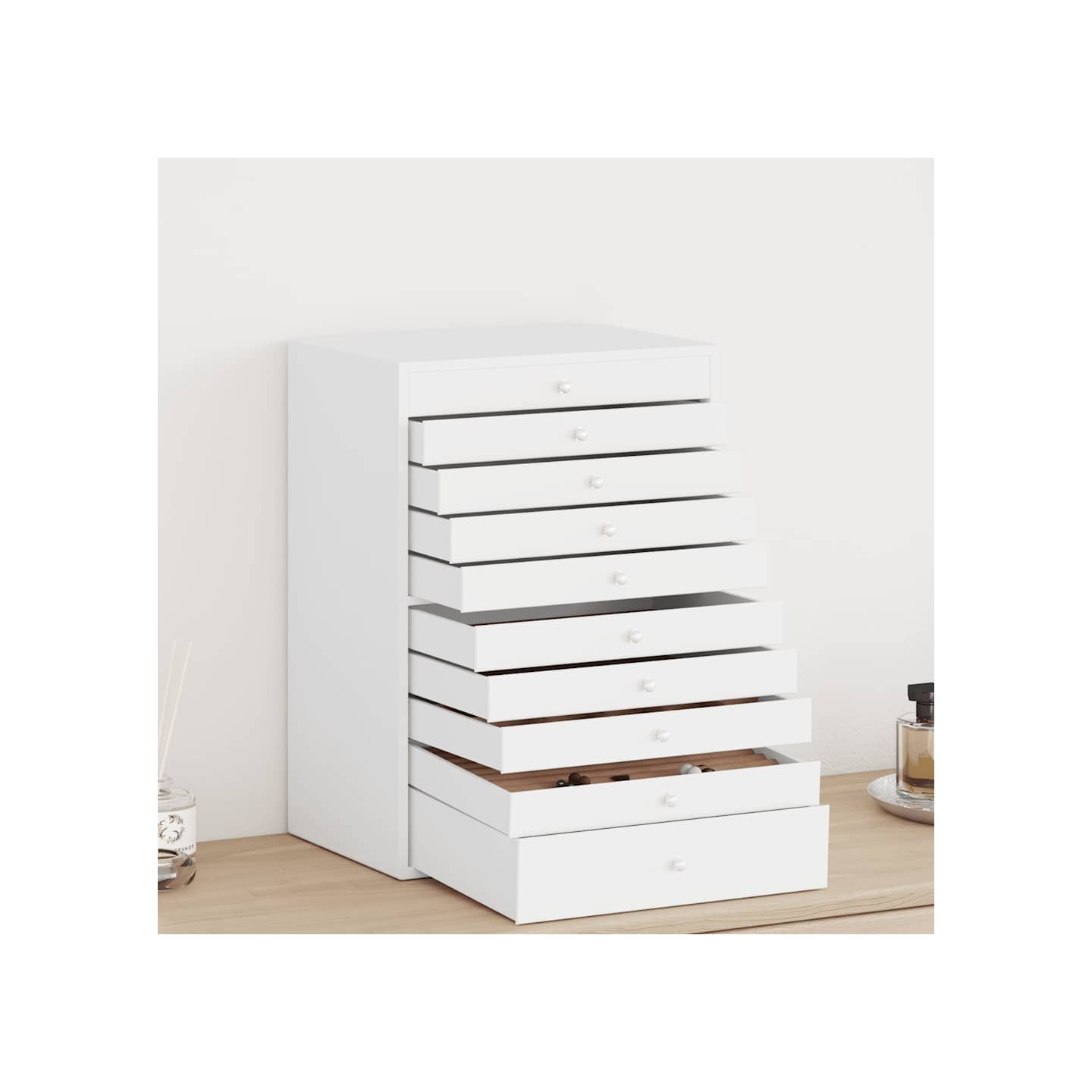 Coffret à bijoux 10 niveaux porte-montres blanc 29x20,5x40,5 cm