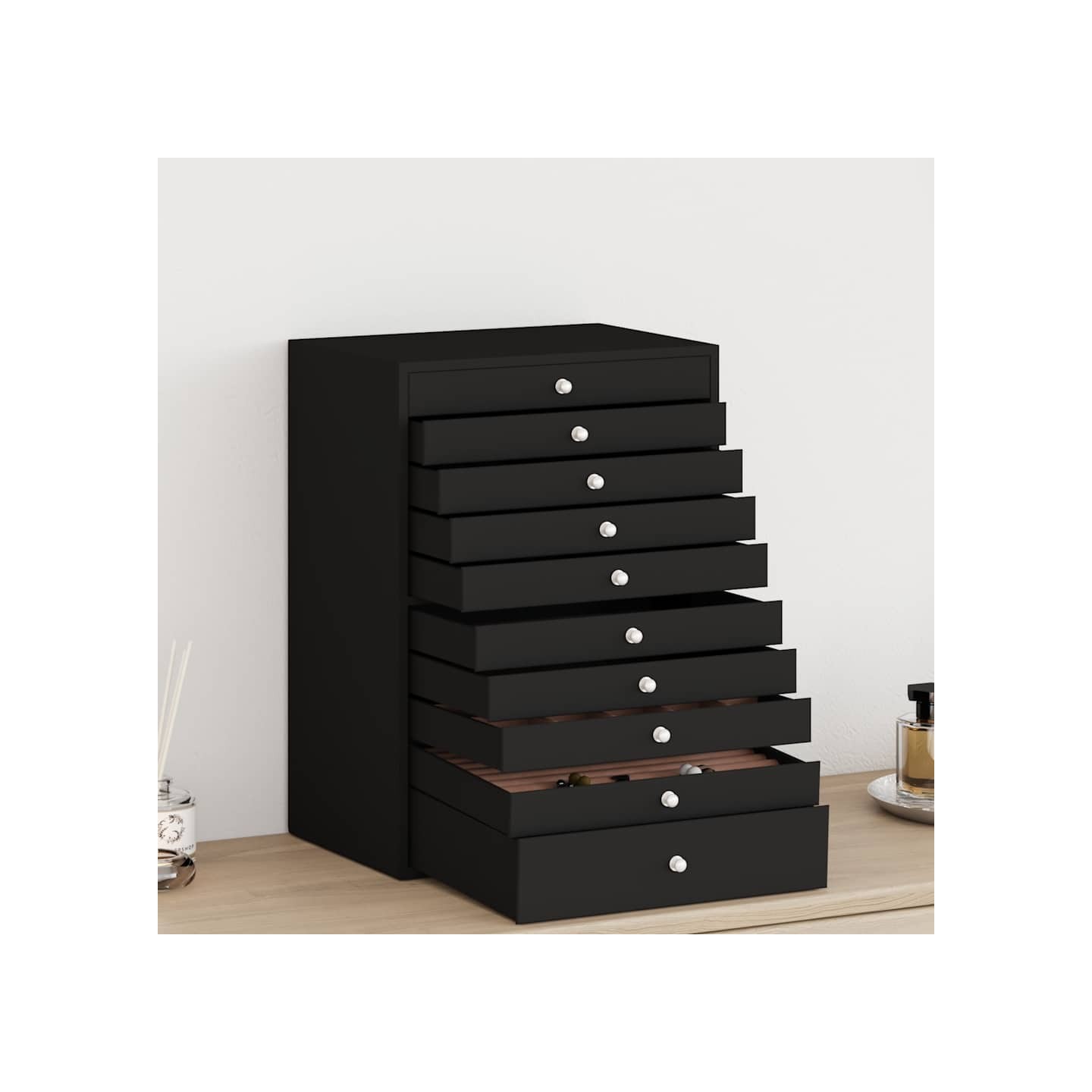 Coffret à bijoux 10 niveaux porte-montres noir 29x20,5x40,5 cm