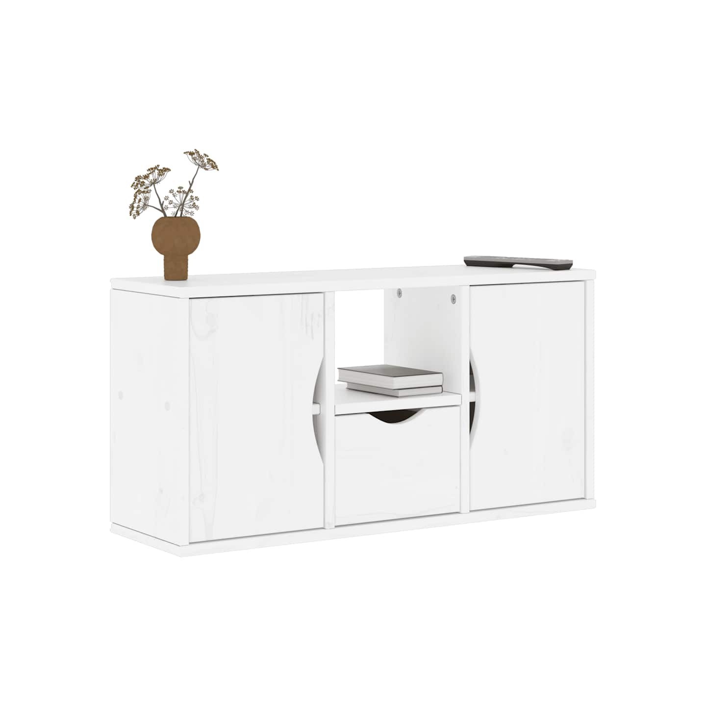 Meuble TV avec tiroir ODDA blanc 79x24x40 cm bois massif pin