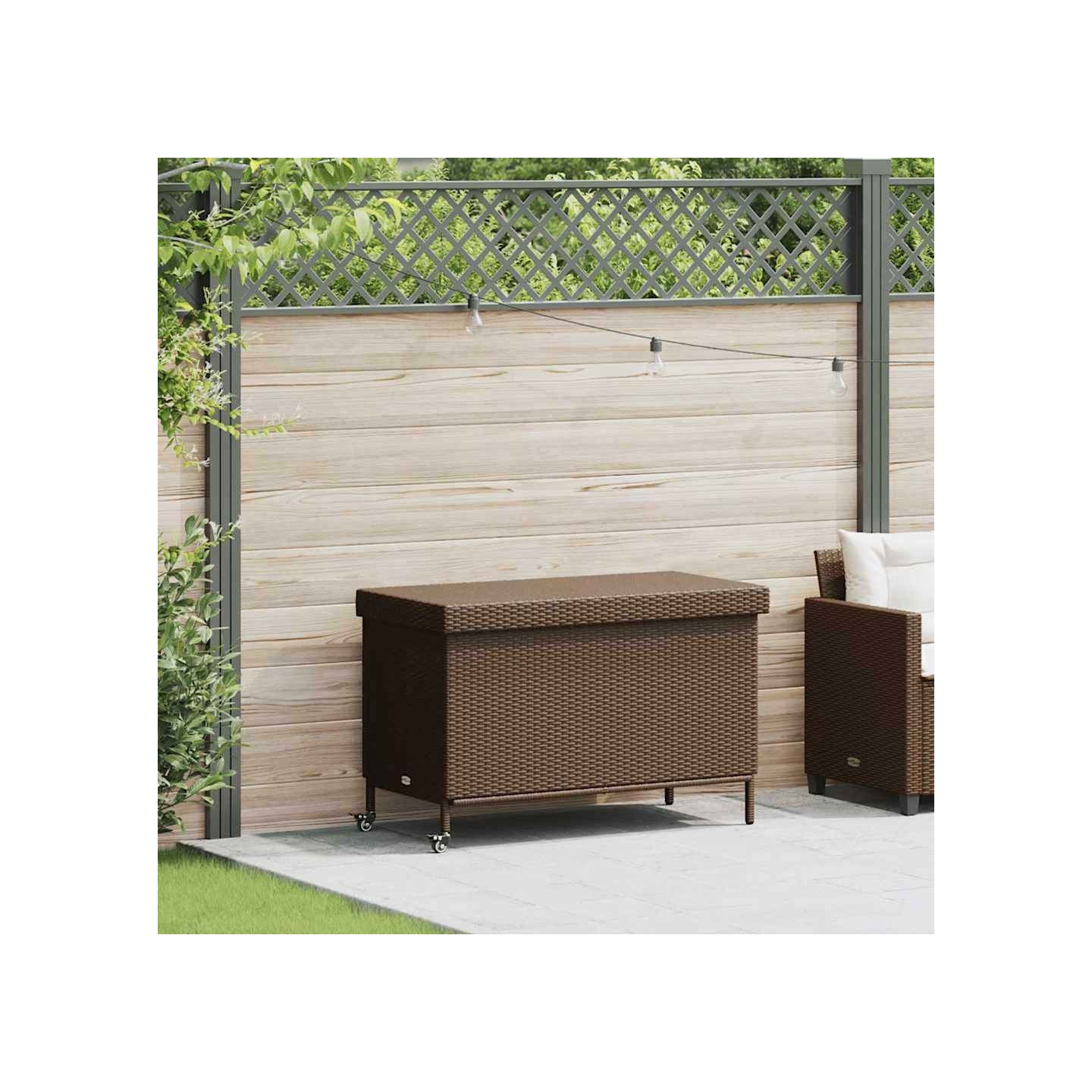 Boîte de rangement de jardin et roues marron résine tressée