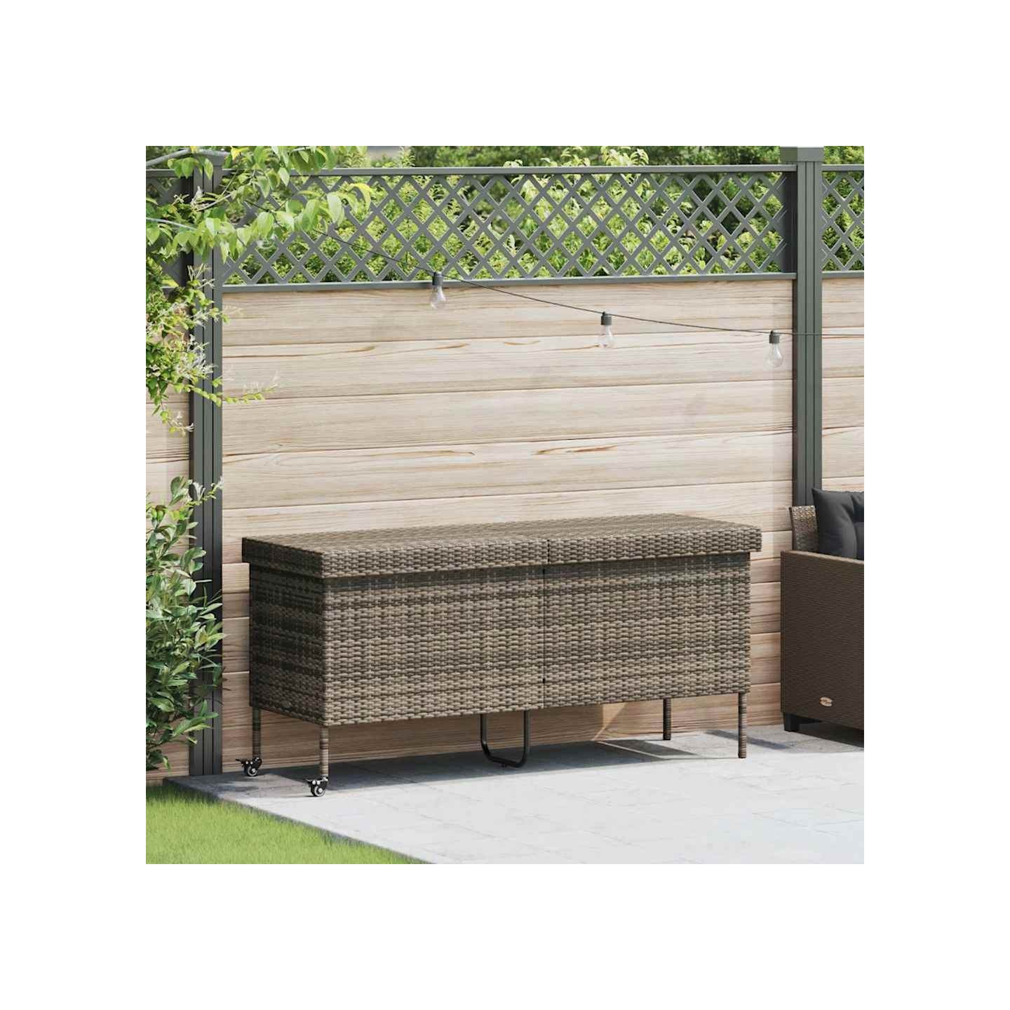 Boîte de rangement de jardin et roues gris résine tressée