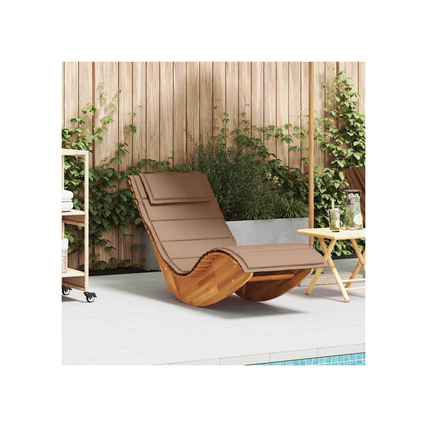 Chaise longue à bascule avec coussin en bois d'acacia massif