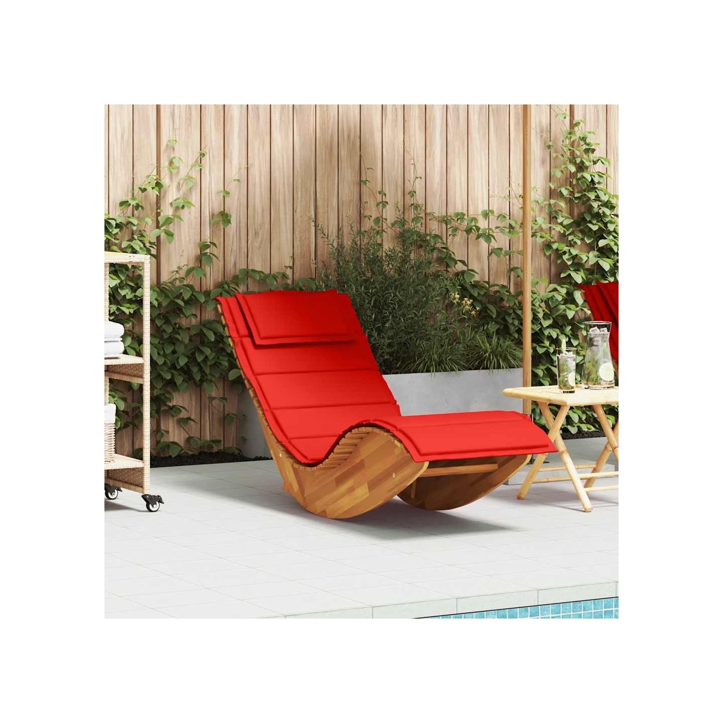 Chaise longue à bascule avec coussin en bois massif d'acacia