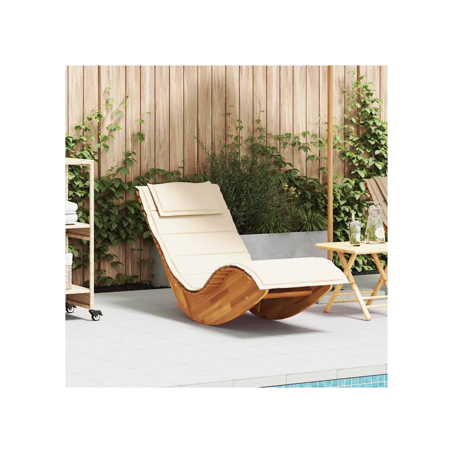 Chaise longue à bascule avec coussin en bois d'acacia massif