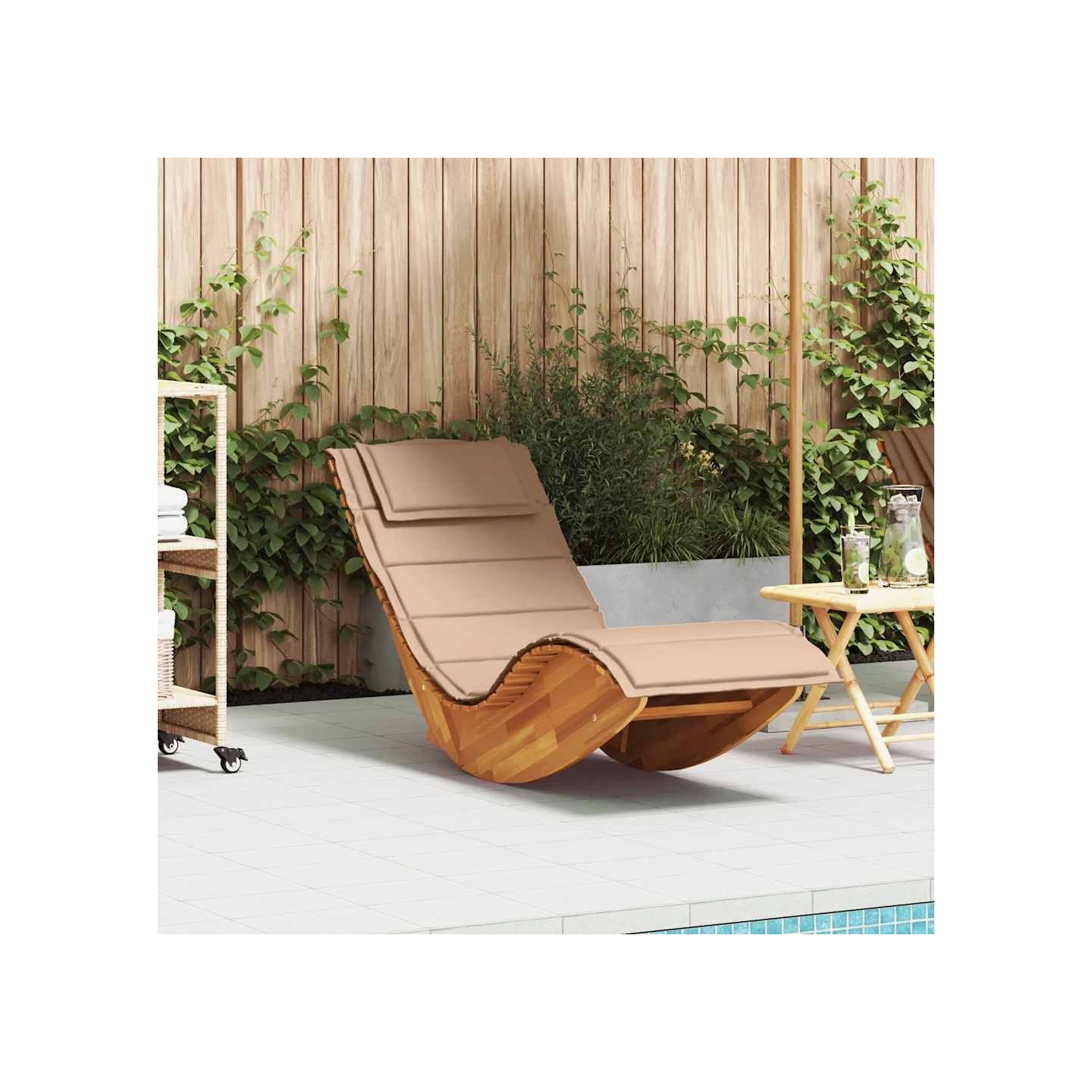 Chaise longue à bascule avec coussin en bois massif d'acacia