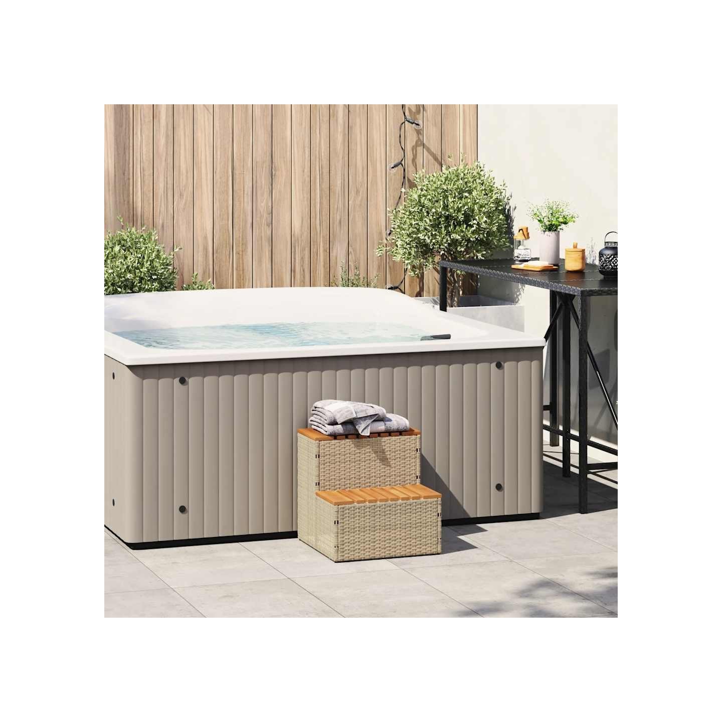Marche bain remous beige 50x50x50,5 cm polyrotin acacia massif