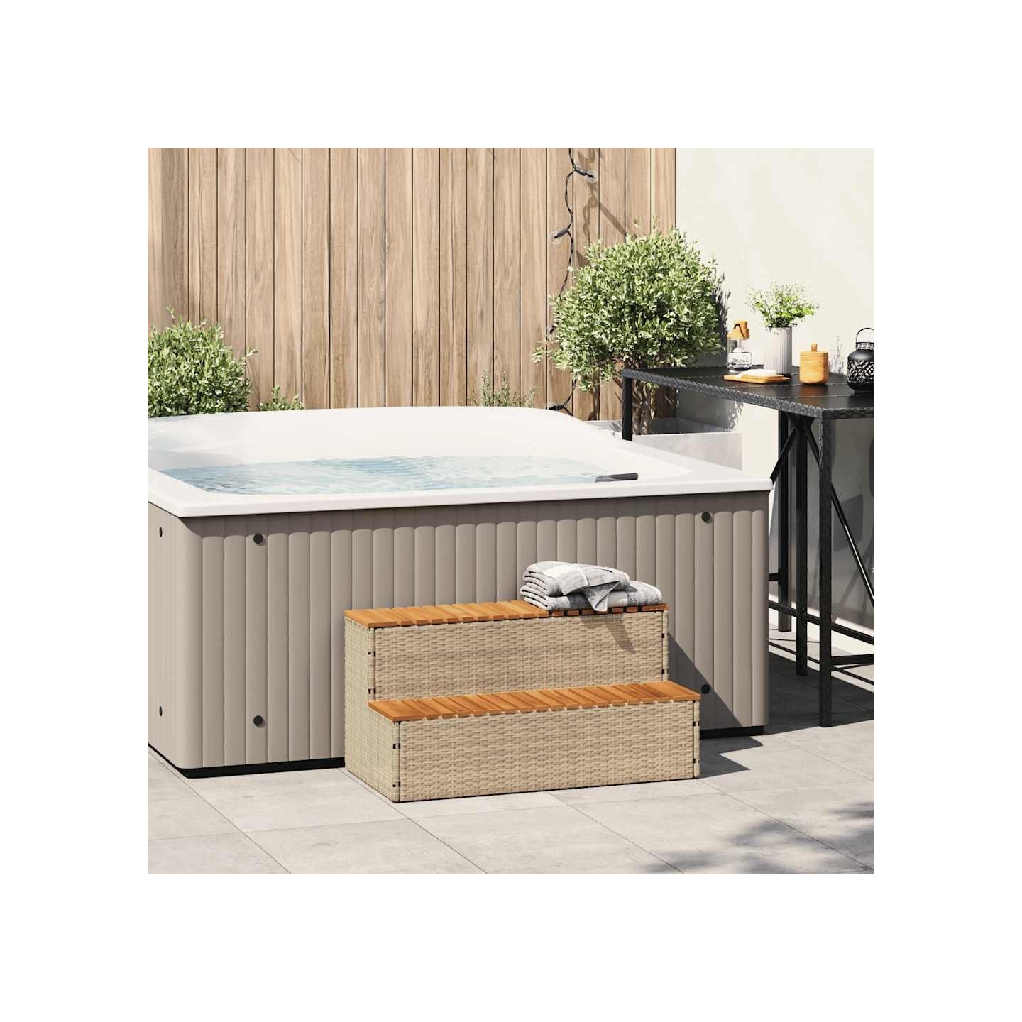 Marche bain remous beige 100x50x50,5 cm polyrotin acacia massif