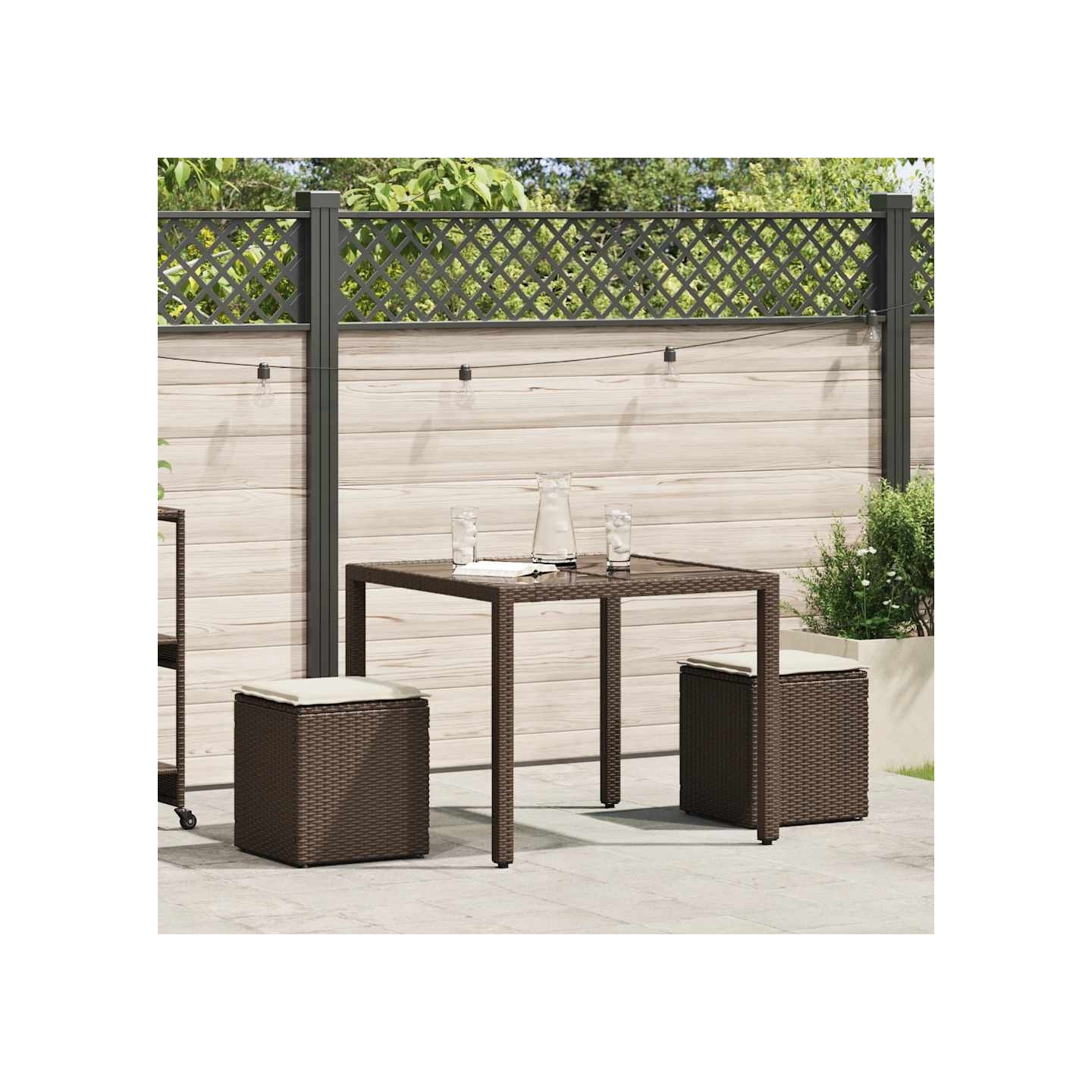Tabourets jardin avec coussins lot de 2 marron résine tressée
