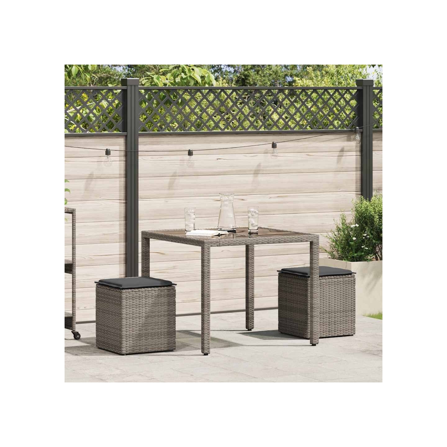 Tabourets jardin coussins lot de 2 gris 40x40x43 cm poly rotin