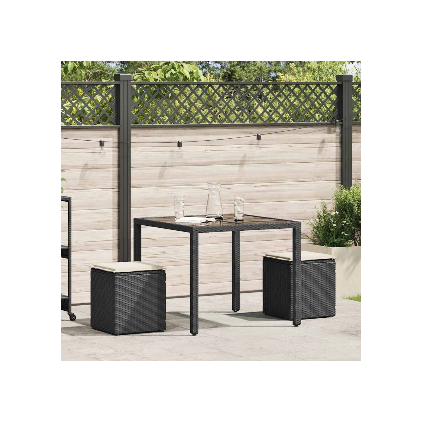 Tabourets jardin coussins 2 pcs noir 40x40x43 cm résine tressée