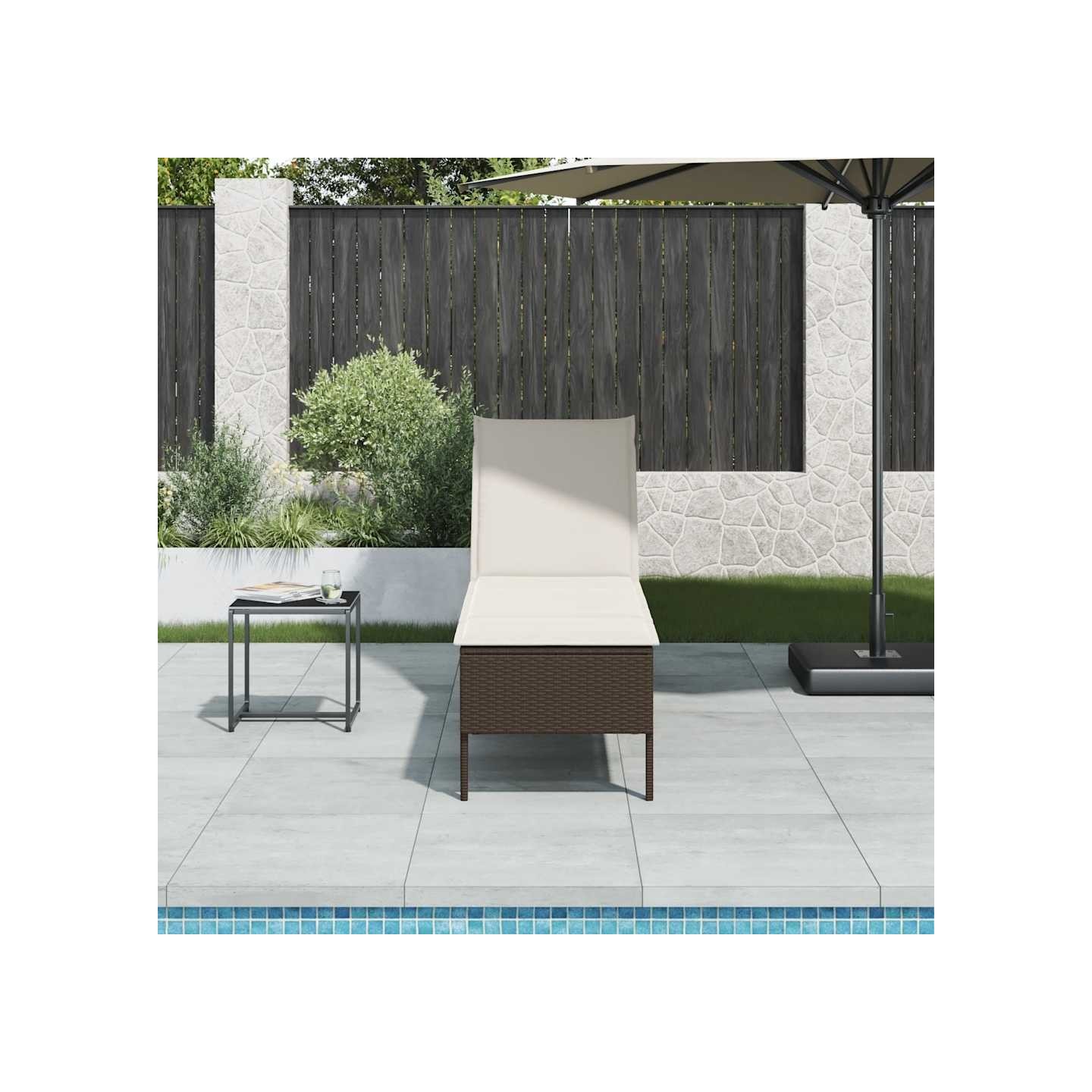 Transat avec coussin marron 55x200x44cm résine tressée