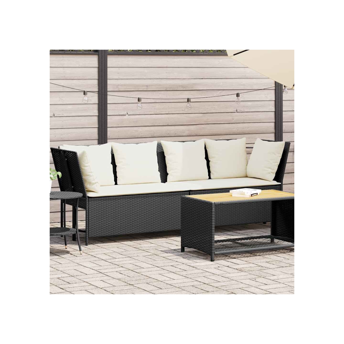 Canapé de jardin avec coussins Noir Résine tressée