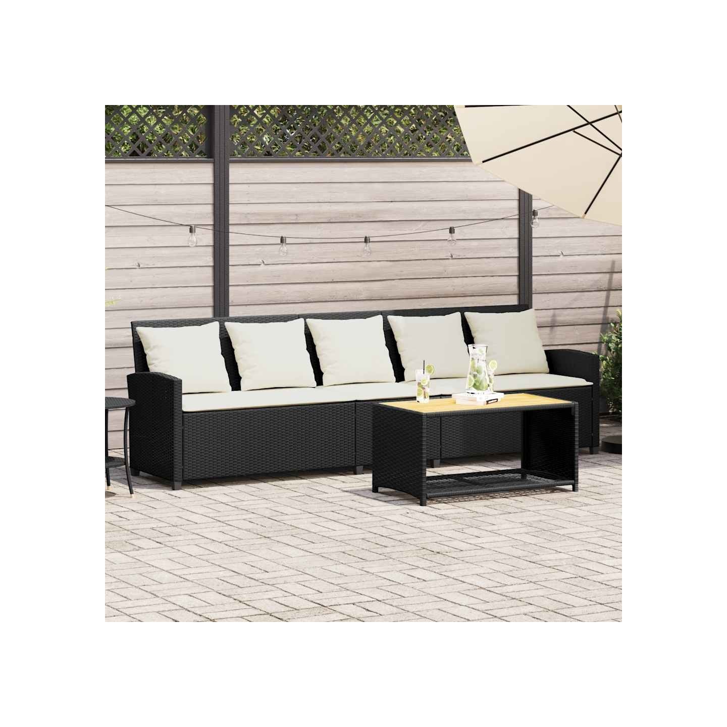 Canapé de jardin avec coussins 5 places noir résine tressée