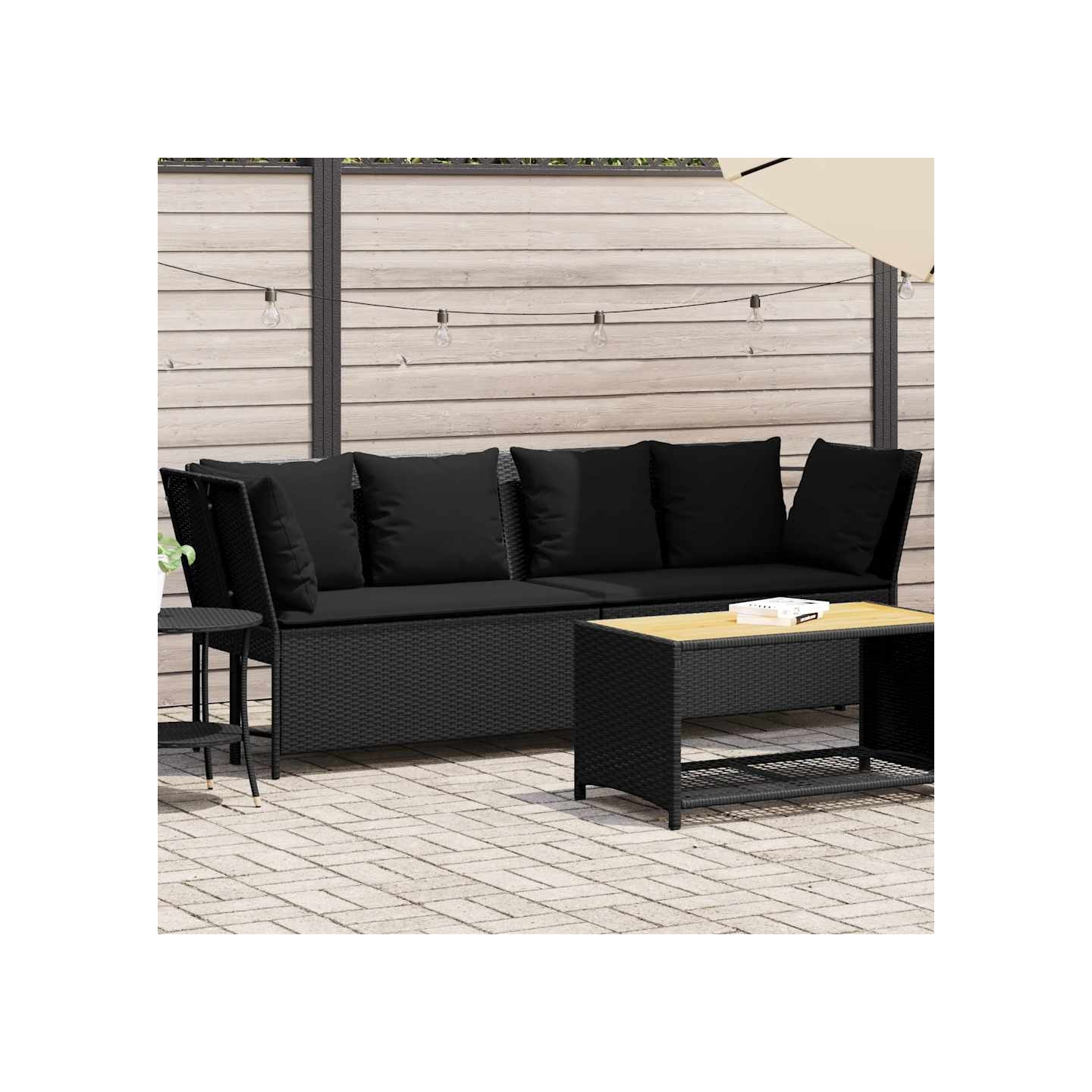 Canapé de jardin avec coussins Noir Résine tressée