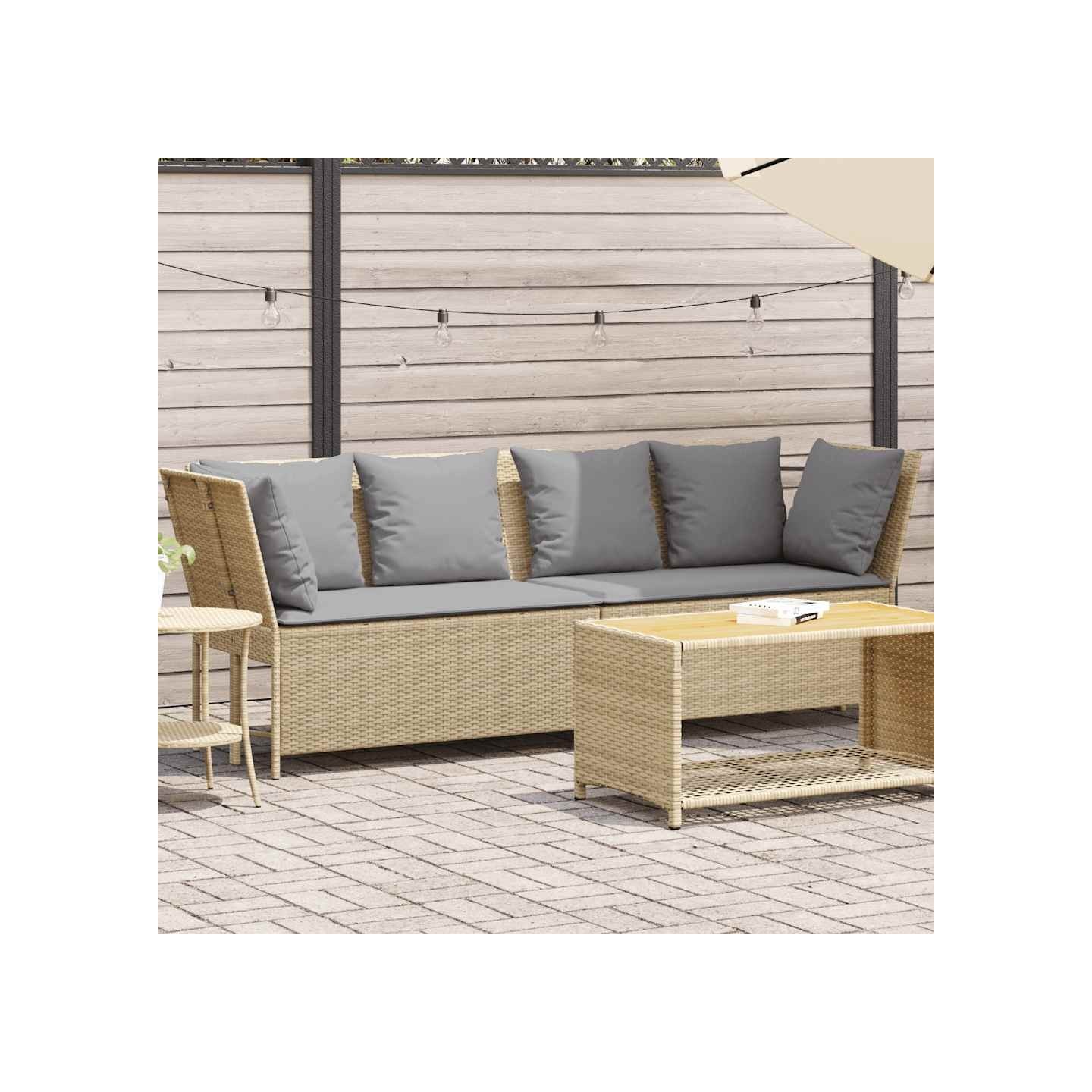 Canapé de jardin avec coussins beige résine tressée