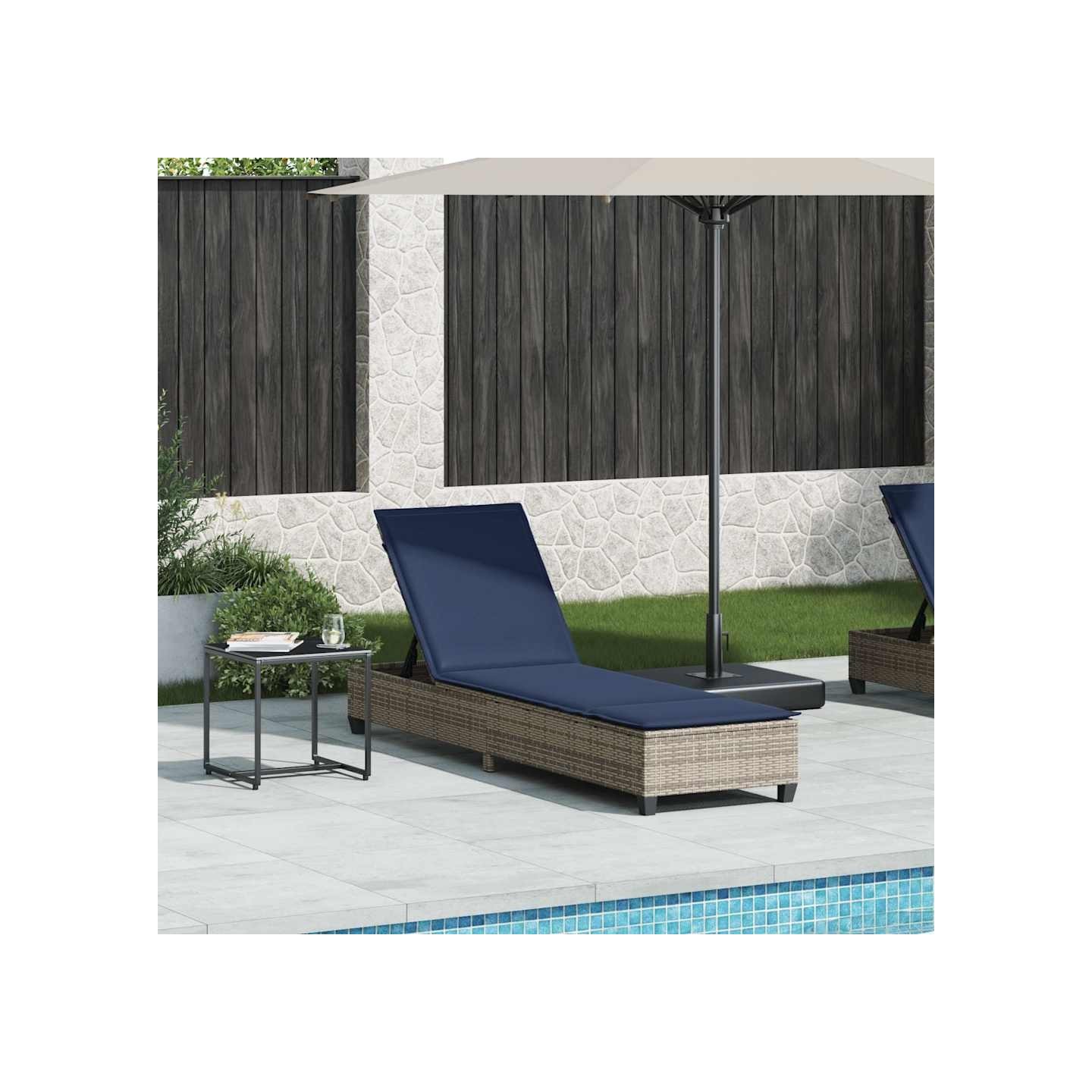 Transat avec coussins gris 55 x 200 x 25,5 cm en rotin synthétique
