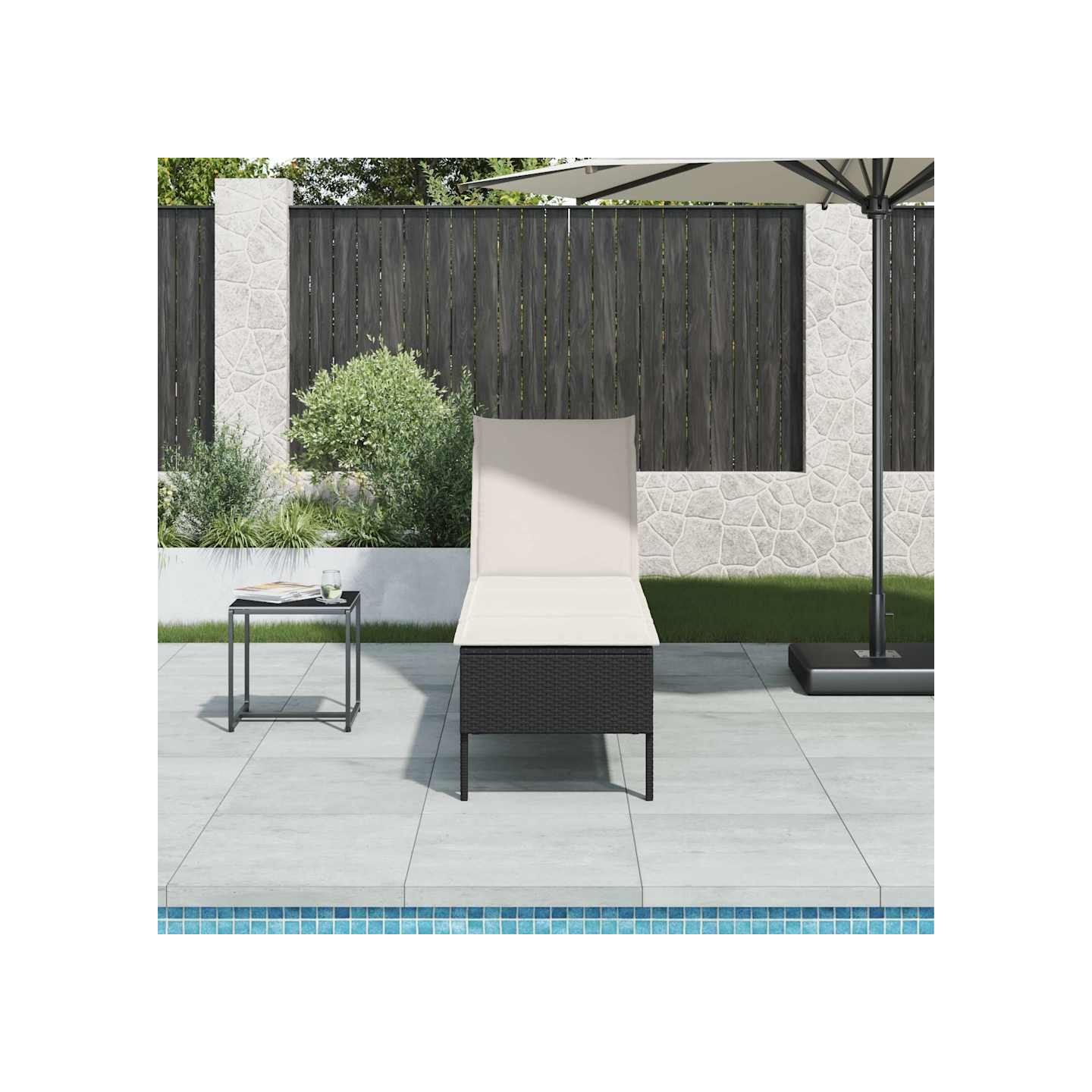 Transat avec coussin noir 55x200x44cm résine tressée