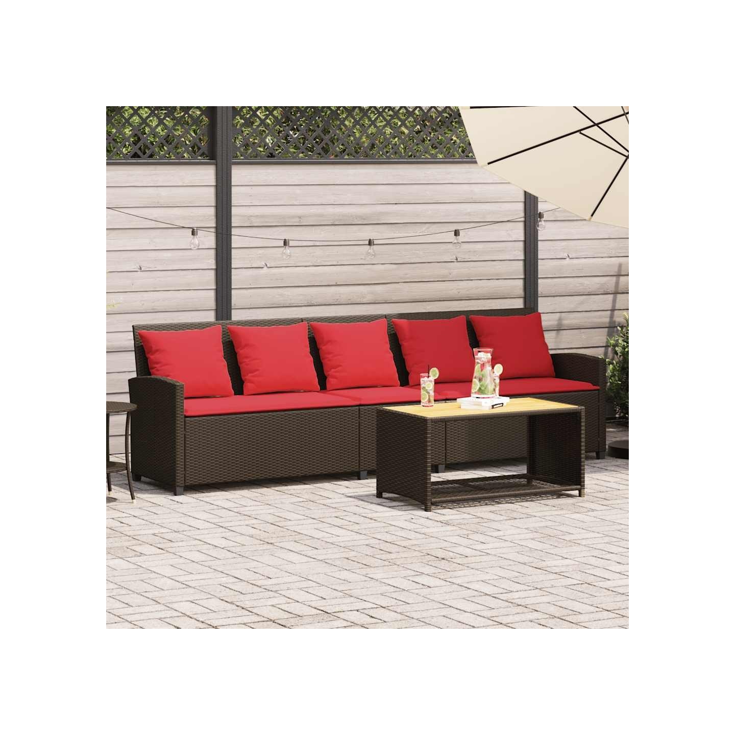 Canapé de jardin avec coussins 5 places brun résine tressée