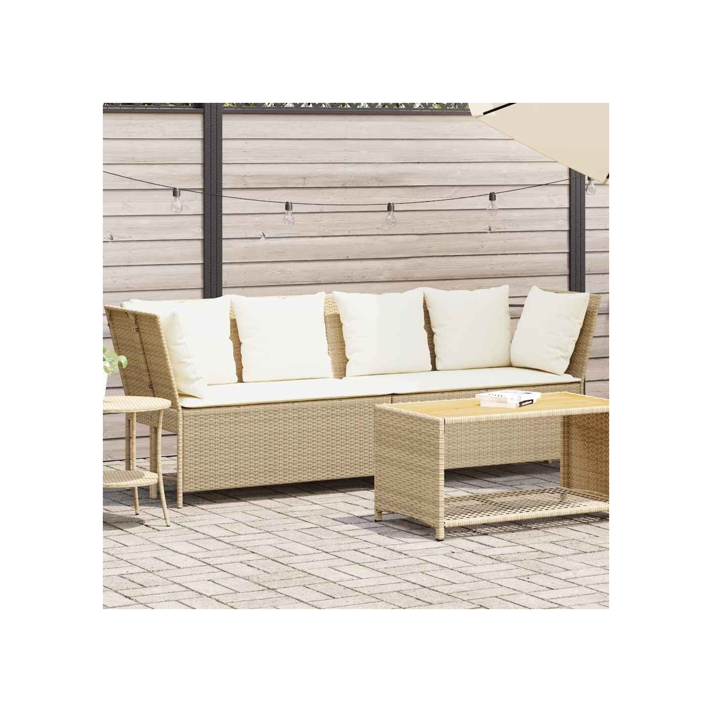 Canapé de jardin avec coussins beige résine tressée