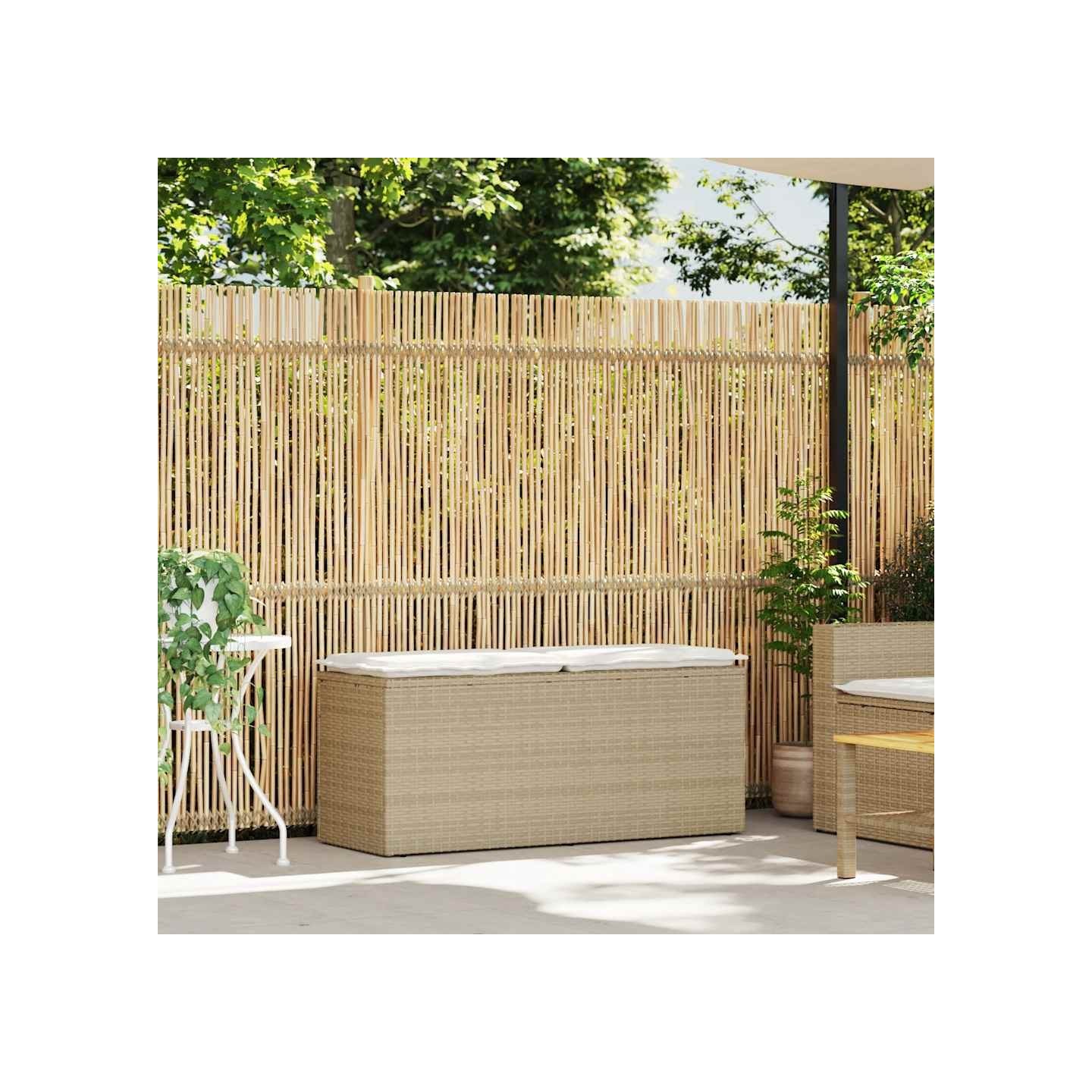 Banc de jardin avec coussin beige 110x40x44 cm résine tressée