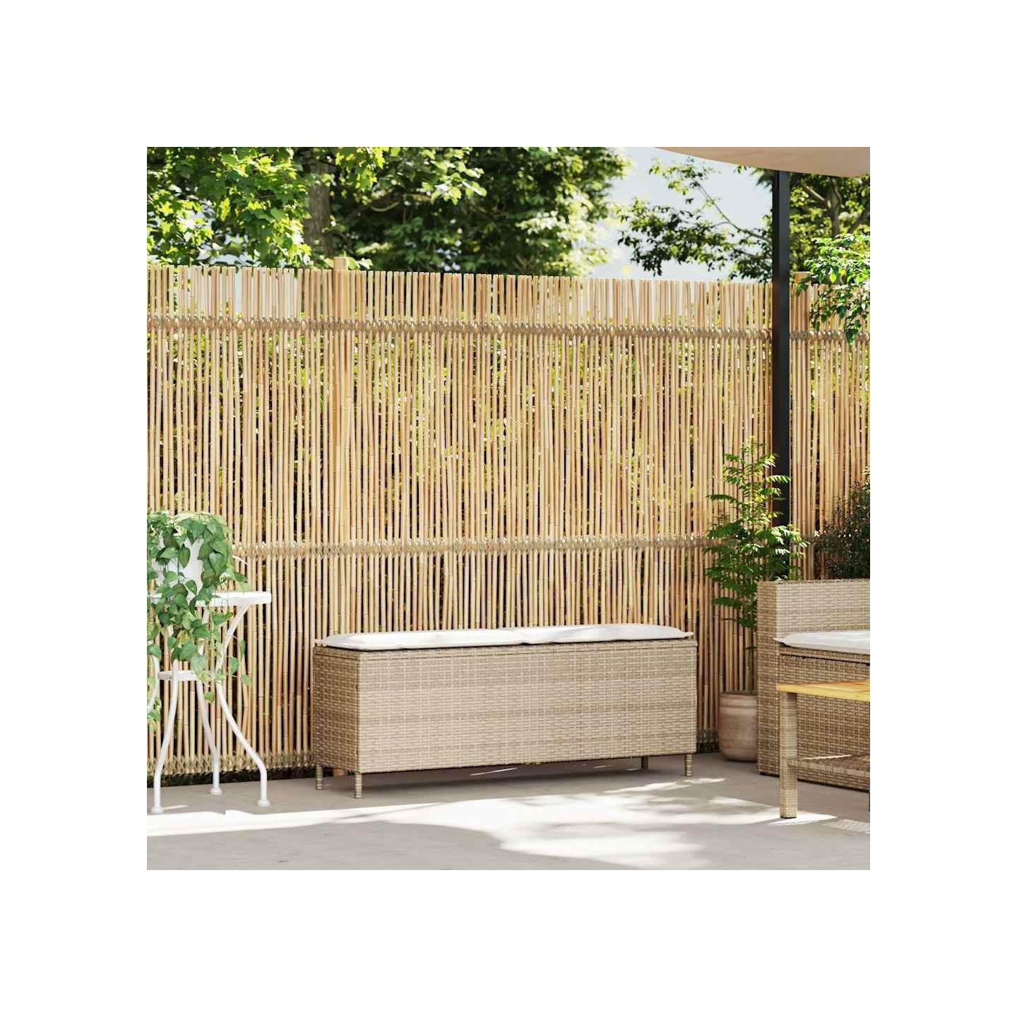 Banc de jardin avec coussin beige 110x30x40,5 cm résine tressée