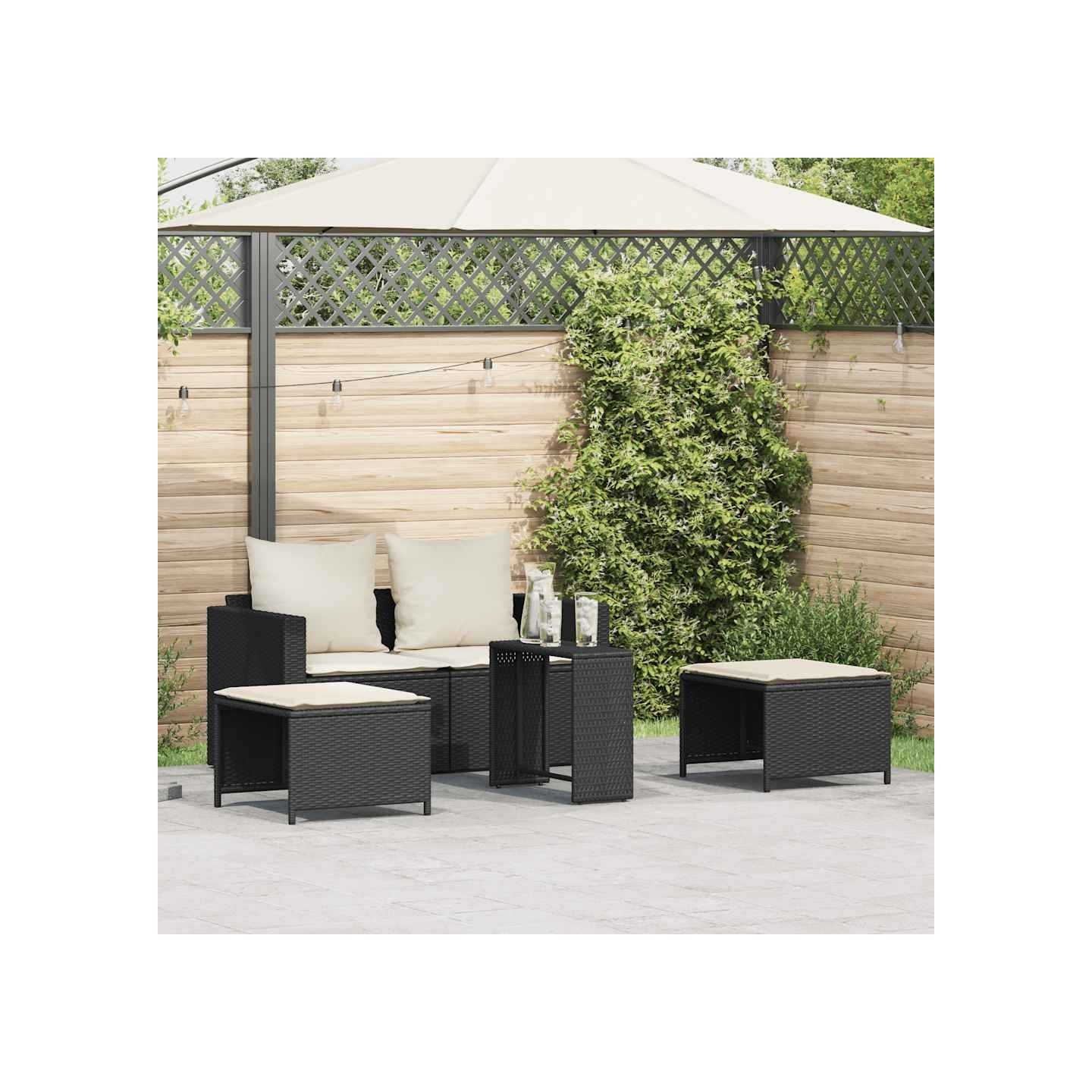 Salon de jardin 5 pcs avec coussins empilable noir polyrotin