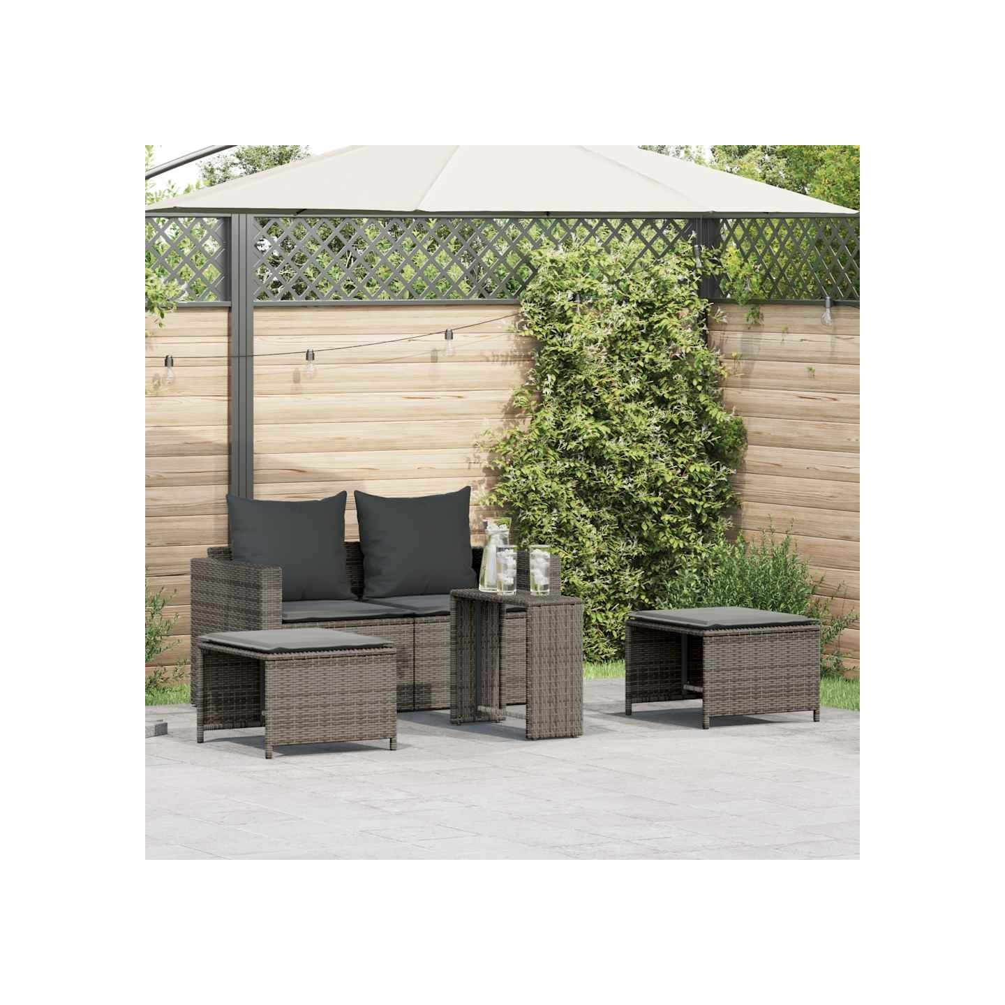 Salon de jardin 5 pcs avec coussins empilable gris polyrotin