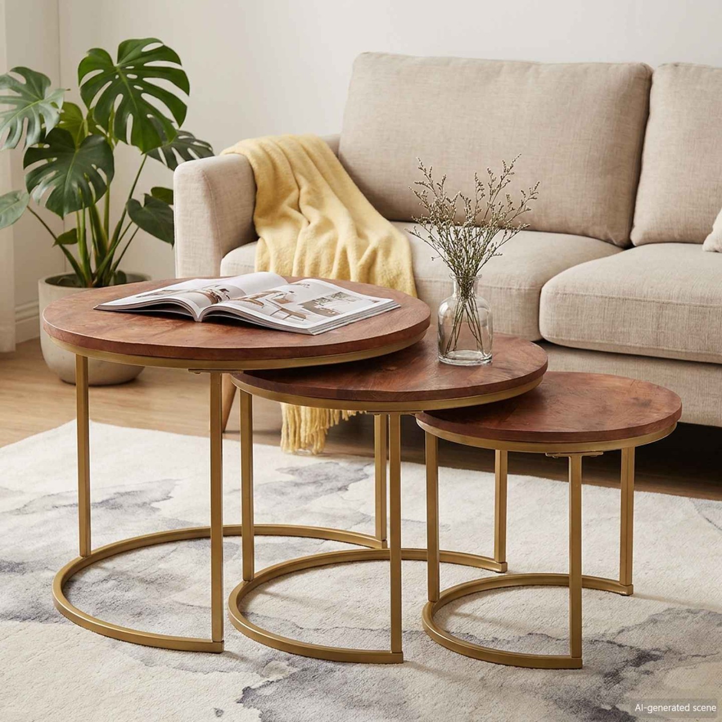 Tables basses gigognes 3 pc Marron miel 54 x 54 x 40 cm