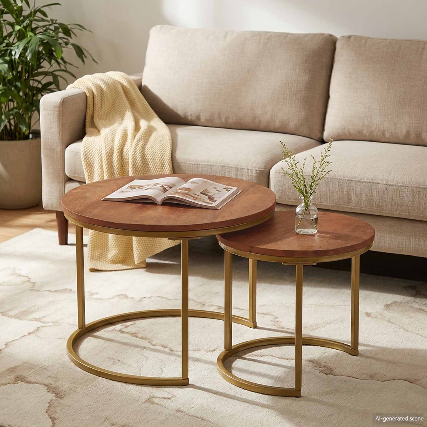 Tables basses gigognes 2 pc Marron miel 50 x 50 x 40 cm