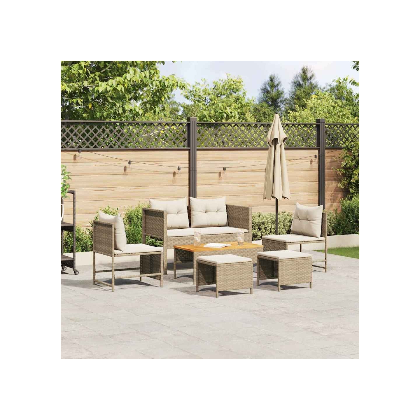 Ensemble de canapé de jardin 6 pc Beige et crème polyrotin