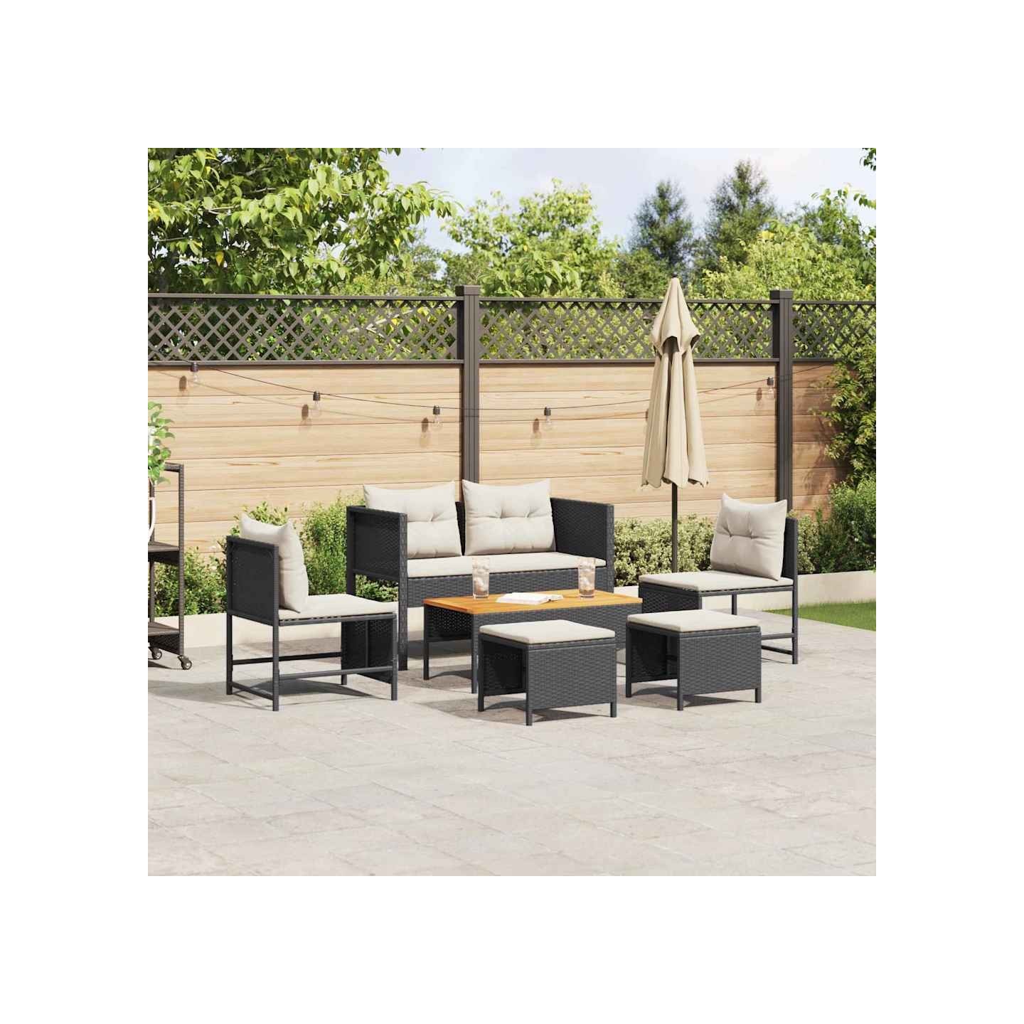 Ensemble de canapé de jardin 6 pc Noir et Crème polyrotin
