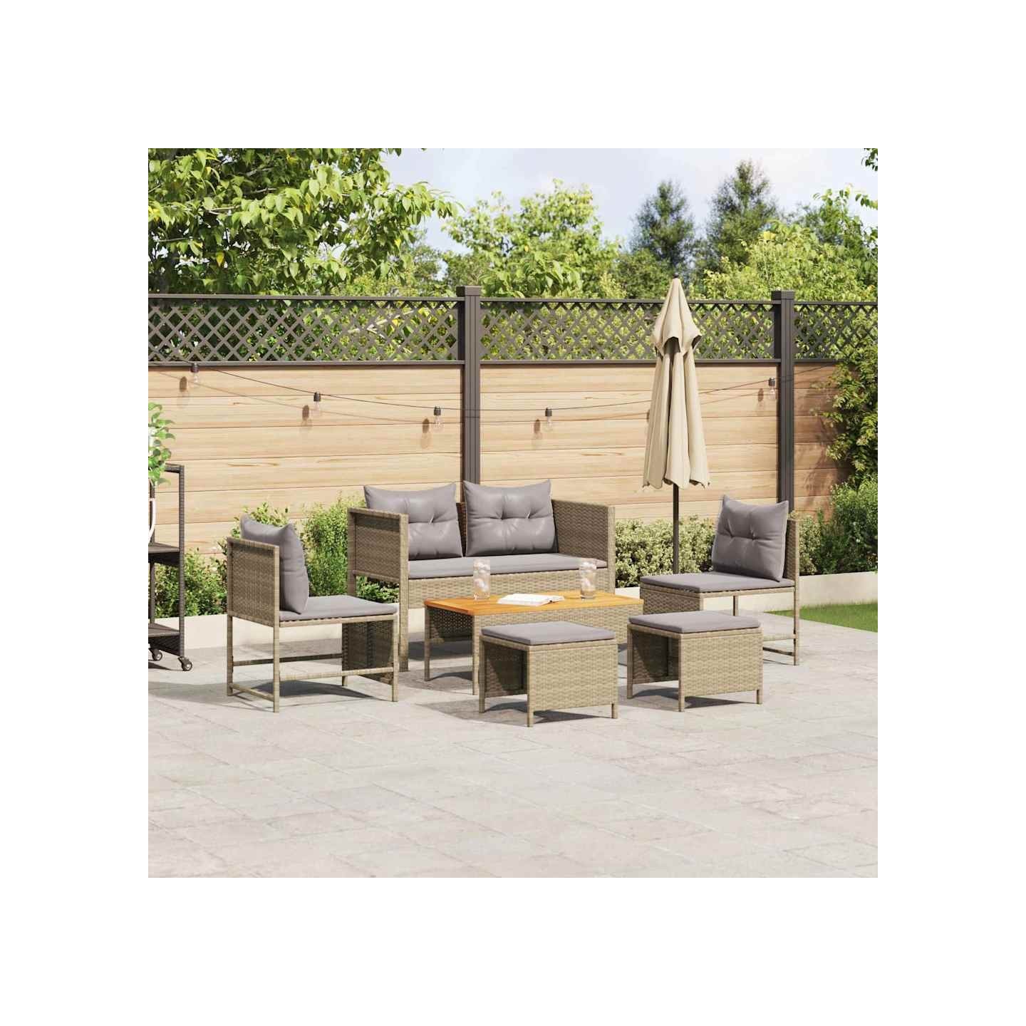 Ensemble de canapé de jardin 6 pc Beige et Gris clair polyrotin