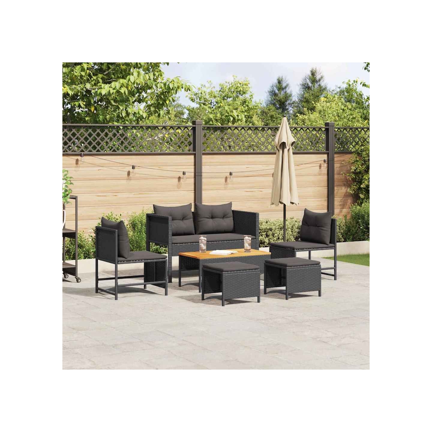 Ensemble de canapé de jardin 6 pc Noir polyrotin