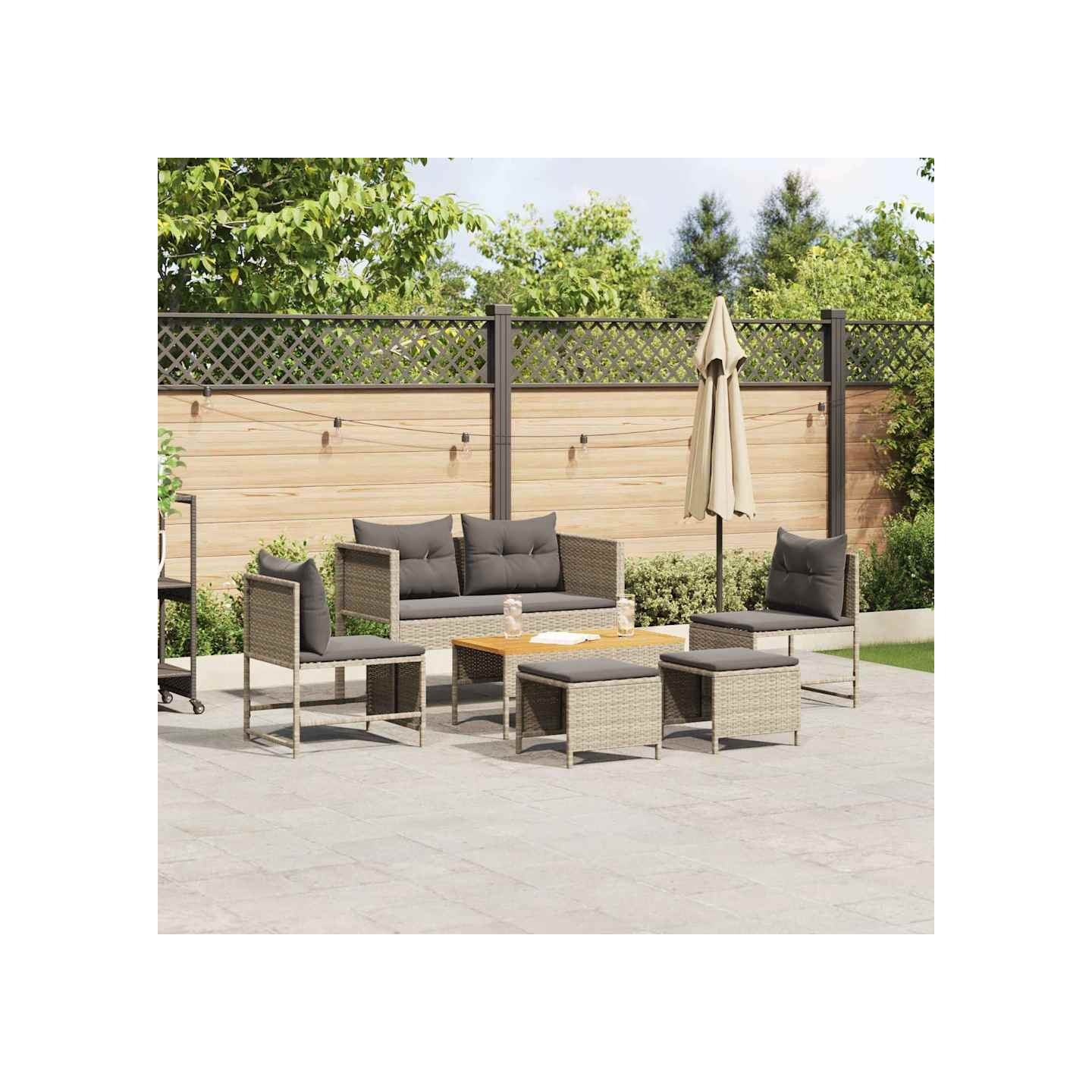 Ensemble de canapé de jardin 6 pc Gris clair et gris foncé