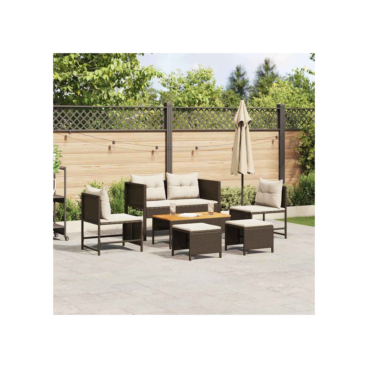 Ensemble de canapé de jardin 6 pc Marron et Crème polyrotin