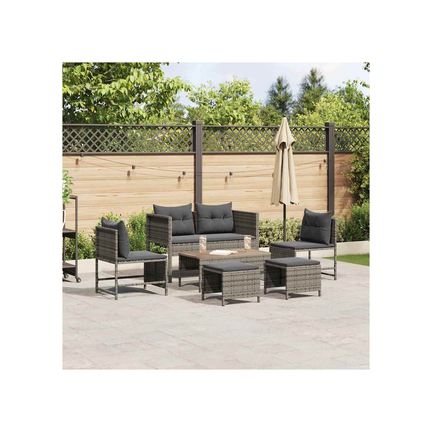 Ensemble de canapé de jardin 6 pc Gris et Gris foncé polyrotin