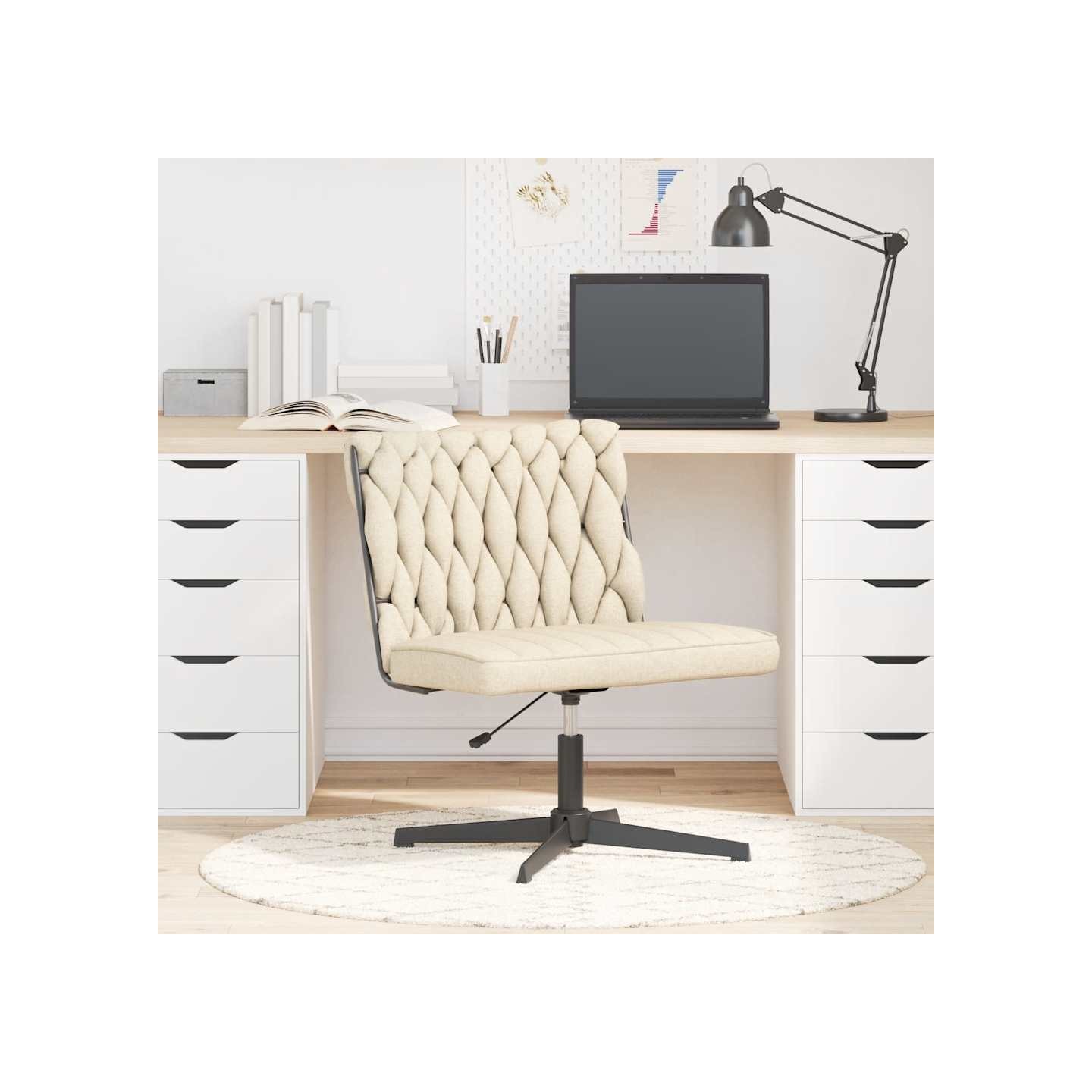 Chaise pivotante de bureau Crème Tissu