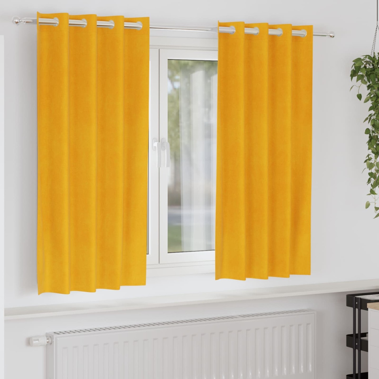 Rideaux 2 pc Jaune moutarde 140 x 175 cm Velours