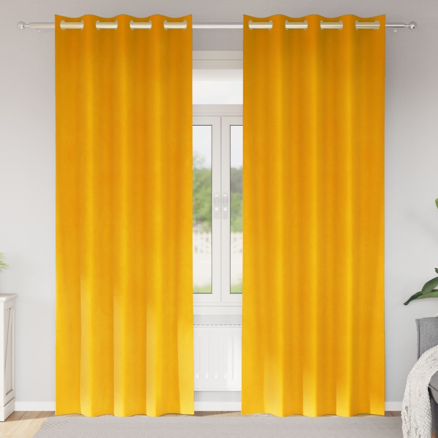 Rideaux 2 pc Jaune moutarde 140 x 225 cm Velours