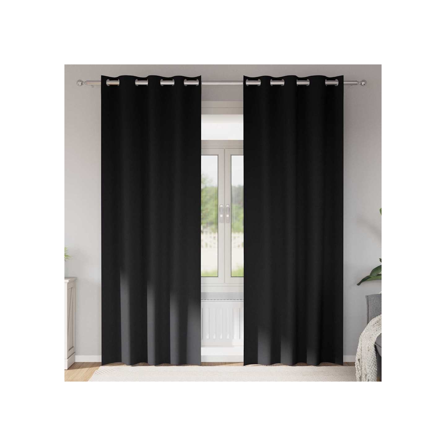 Rideaux occultants avec anneaux 2 pc Noir 225 x 140 cm