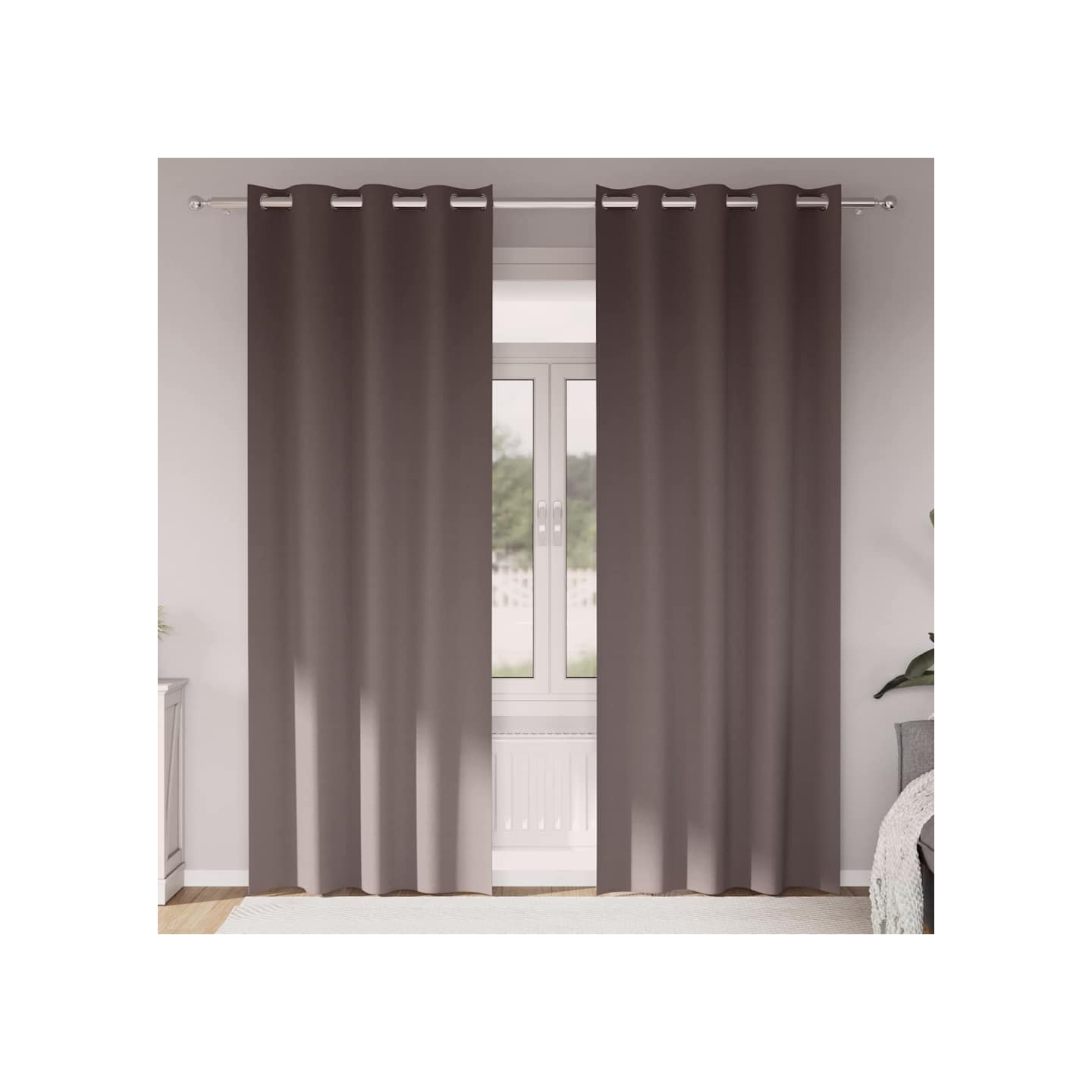 Rideaux occultants avec anneaux 2 pc Marron foncé 225 x 140 cm