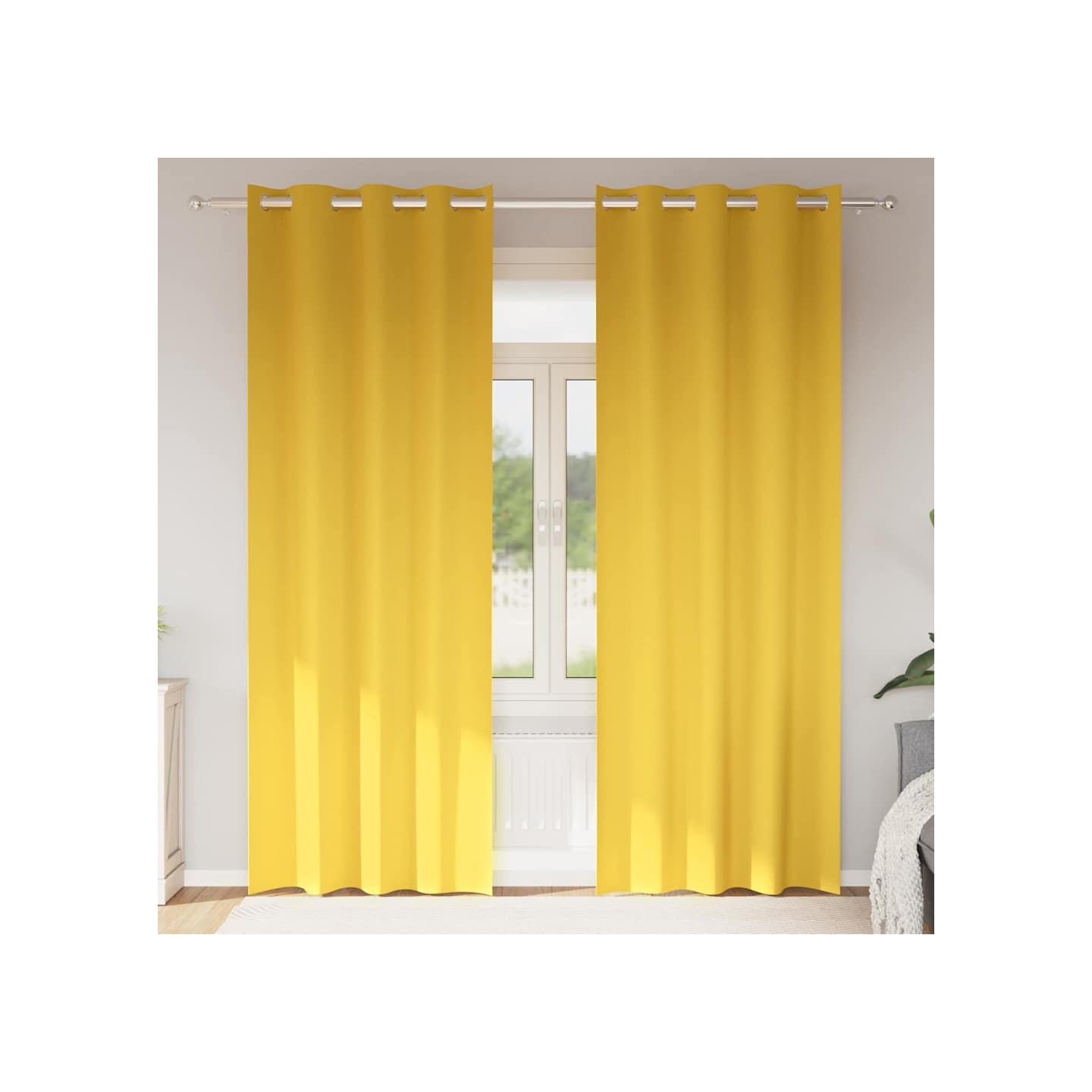 Rideaux occultants avec anneaux 2 pc Jaune moutarde Polyester